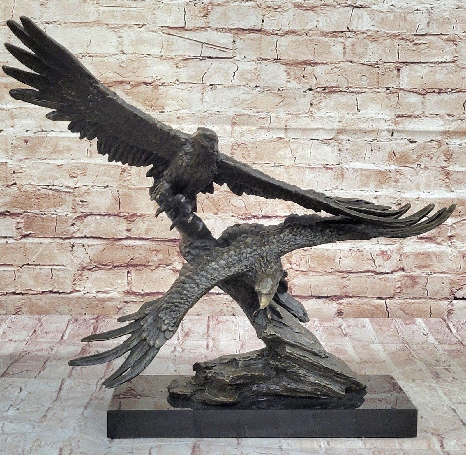 EAGLE & American Symbol Bronze Sculpture Statue Desk Mantle Display USA 19" SALE