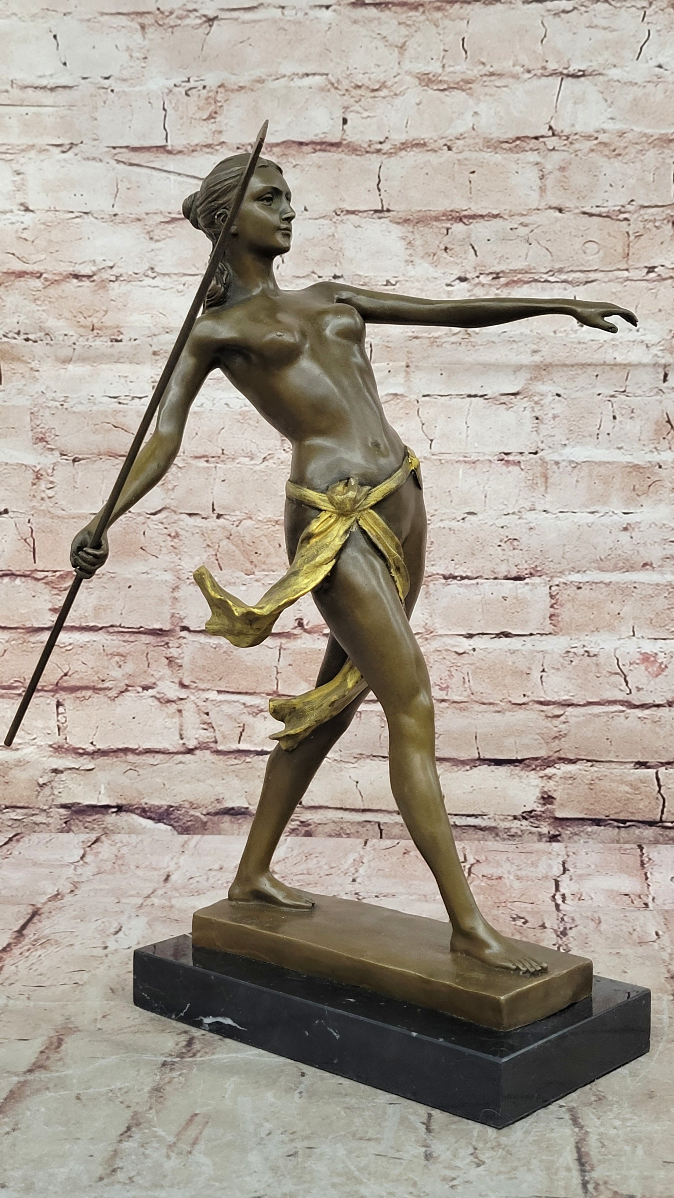 Bronze Statue of Diana Huntress Nude Woman Mythical Figurine Home Office Decor