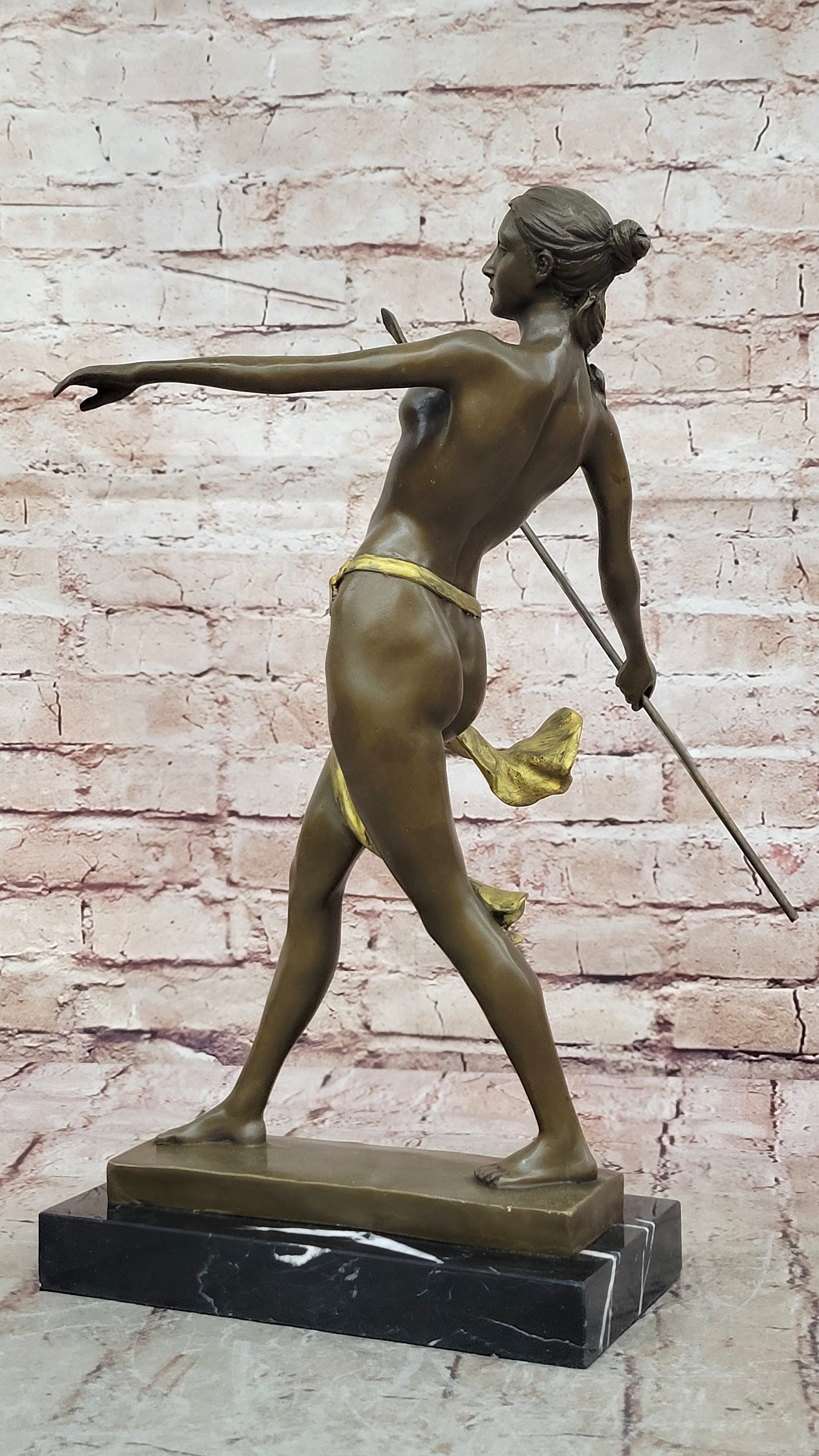 Bronze Statue of Diana Huntress Nude Woman Mythical Figurine Home Office Decor