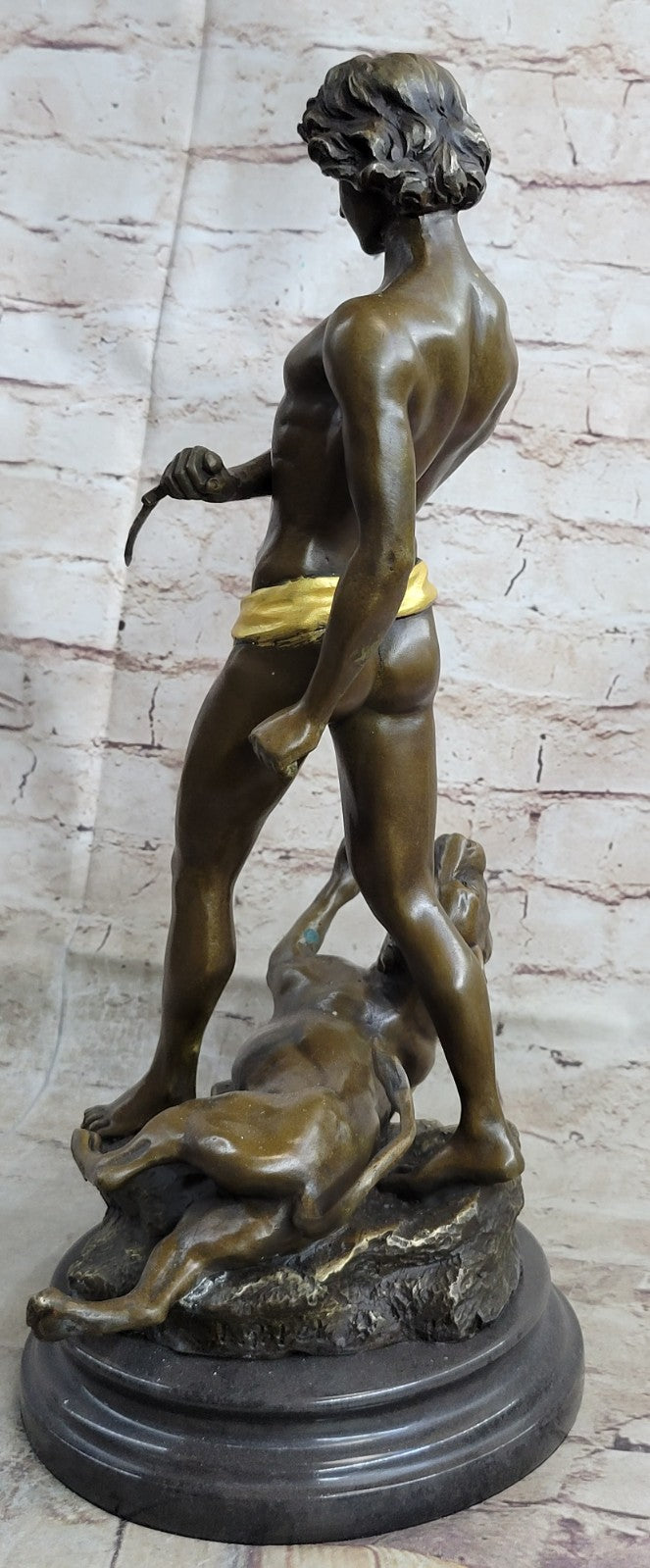 Lost Wax Method Winner Paris Exposition 1900 Nude Boy and Lion Bronze Sculpture Decor