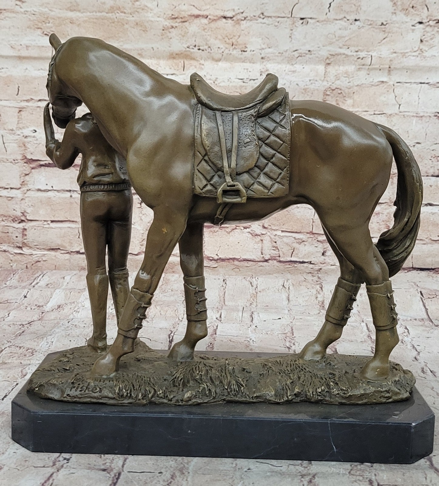 Original Fisher Signed LE GRAND JOCKEY BRONZE SCULPTURE Race Horse Rider