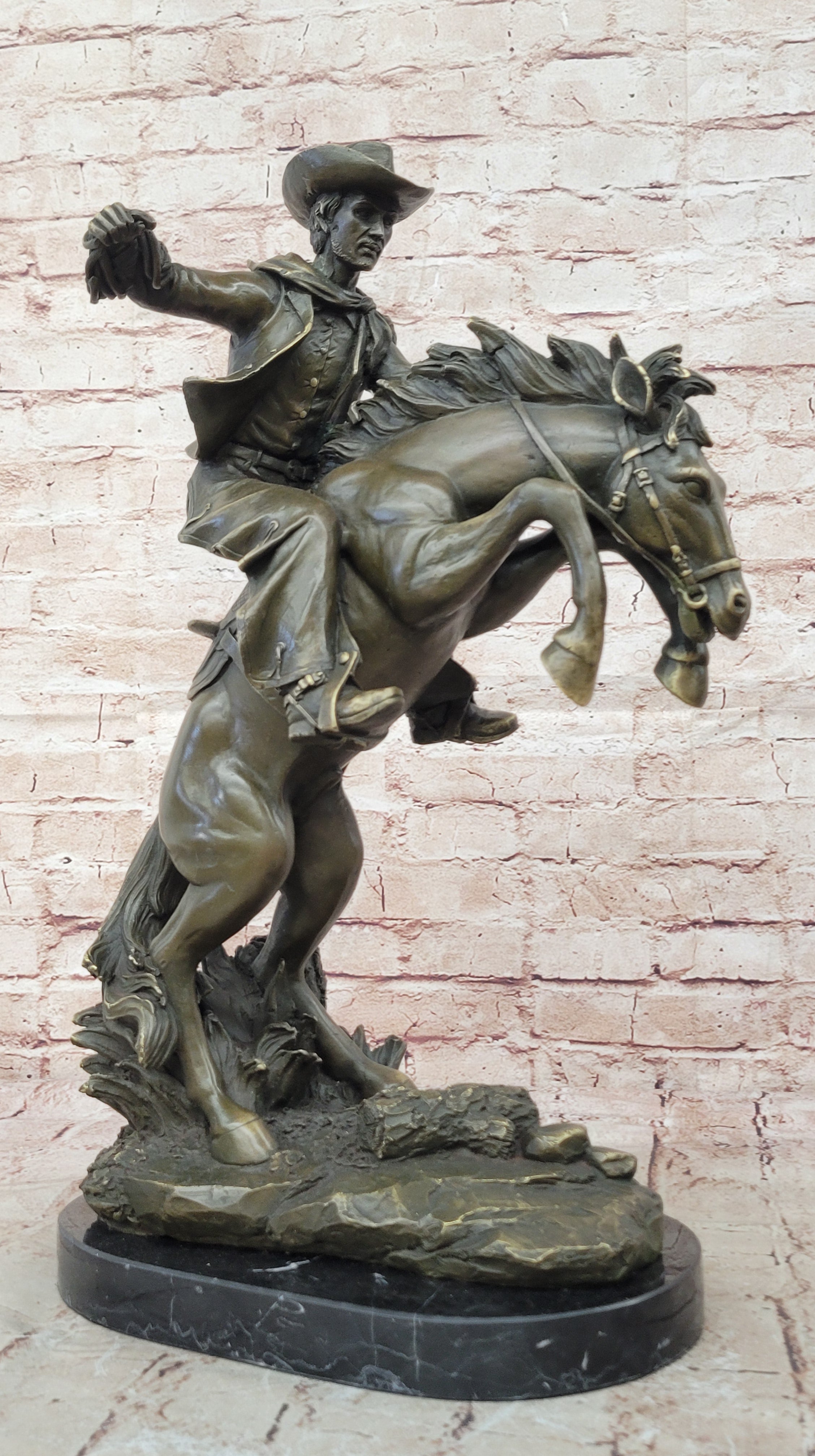 Vintage Classic Frederic Remington "BRONCO BUSTER" 18" BRONZE SCULPTURE Figurine