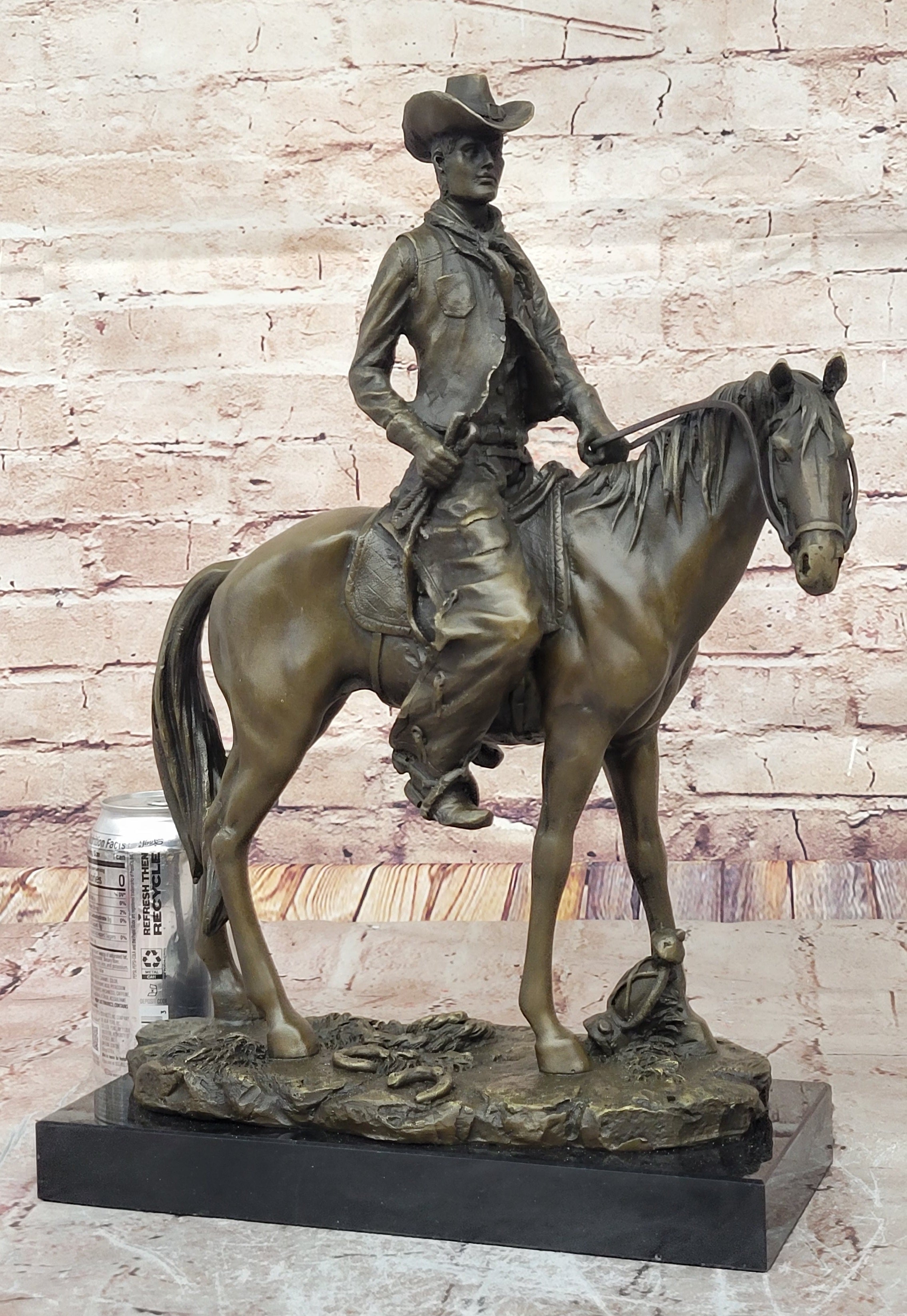 The Cowboy," Hot Cast, American Classic, Bronze On Marble Base Sculpture Figur