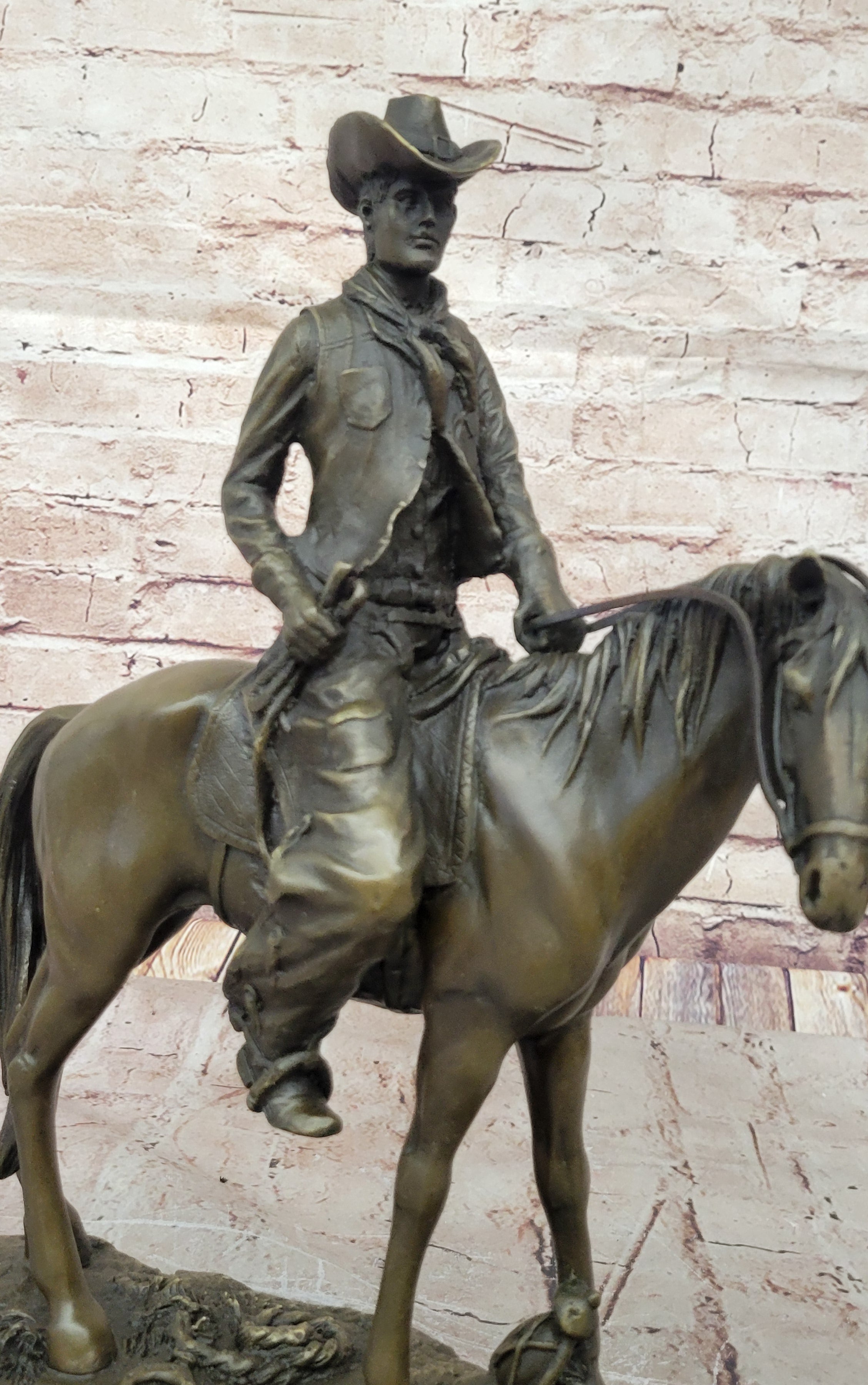 The Cowboy," Hot Cast, American Classic, Bronze On Marble Base Sculpture Figur