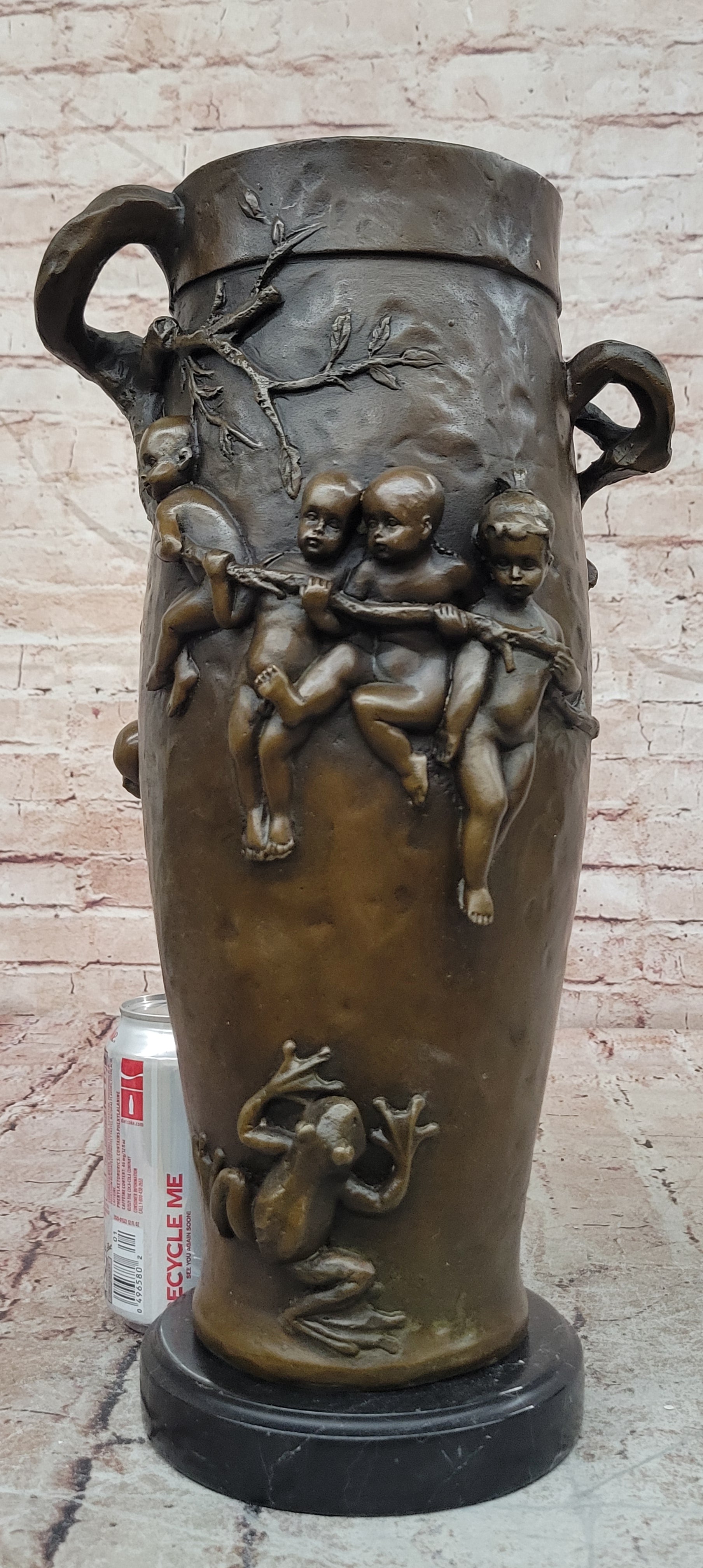 Handcrafted Detailed Museum Quality Baby Boy And Girls Frog Bronze Sculpture