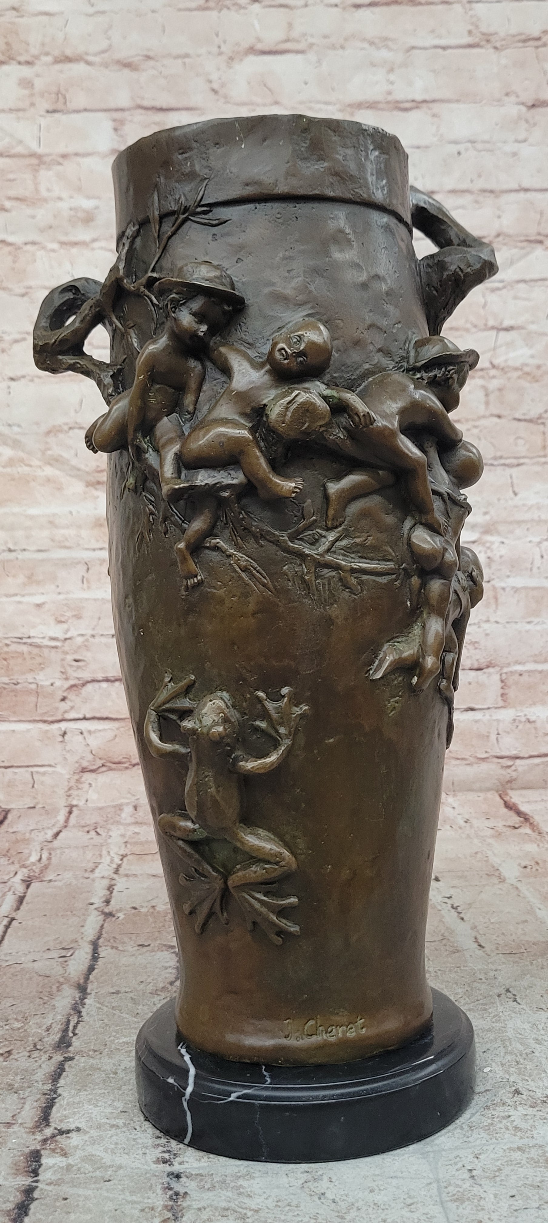 Handcrafted Detailed Museum Quality Baby Boy And Girls Frog Bronze Sculpture