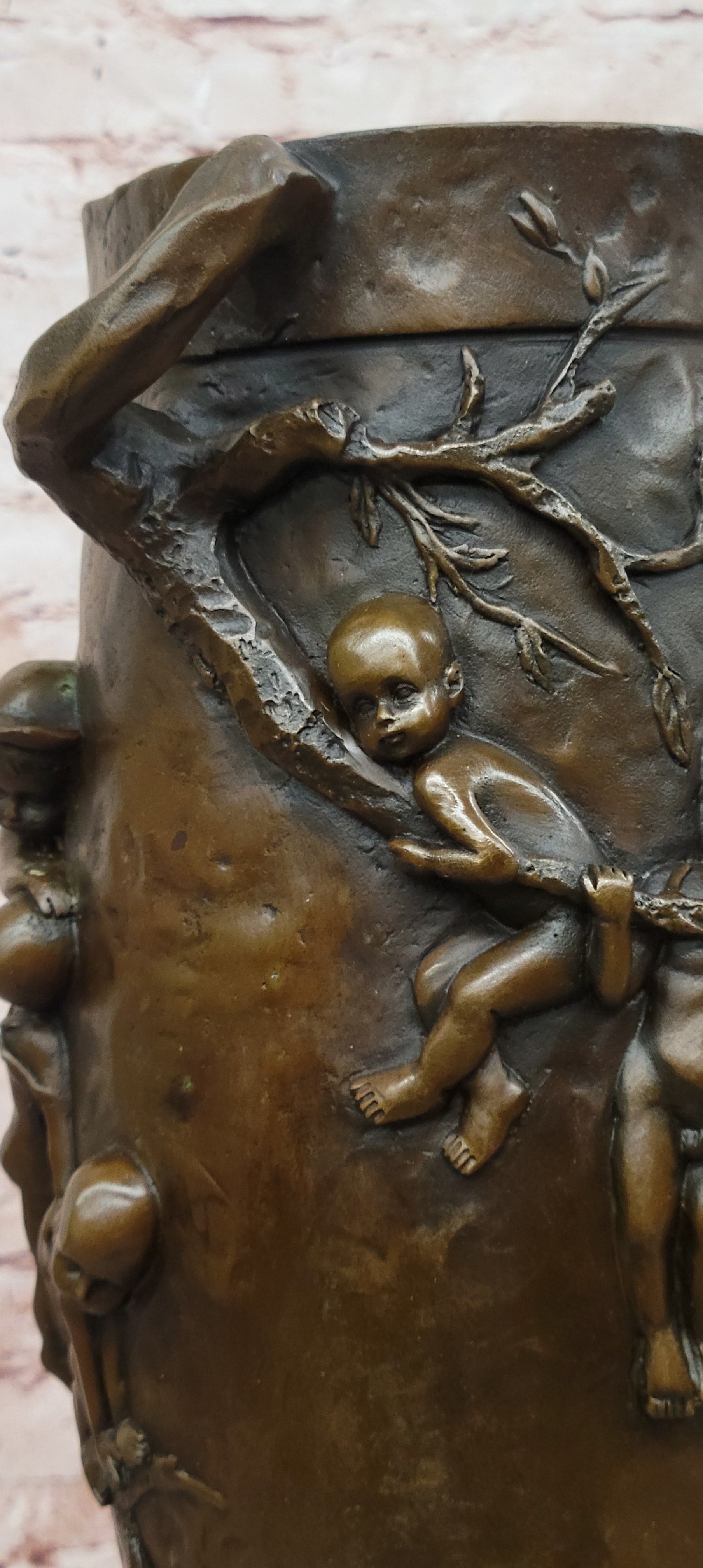 Handcrafted Detailed Museum Quality Baby Boy And Girls Frog Bronze Sculpture