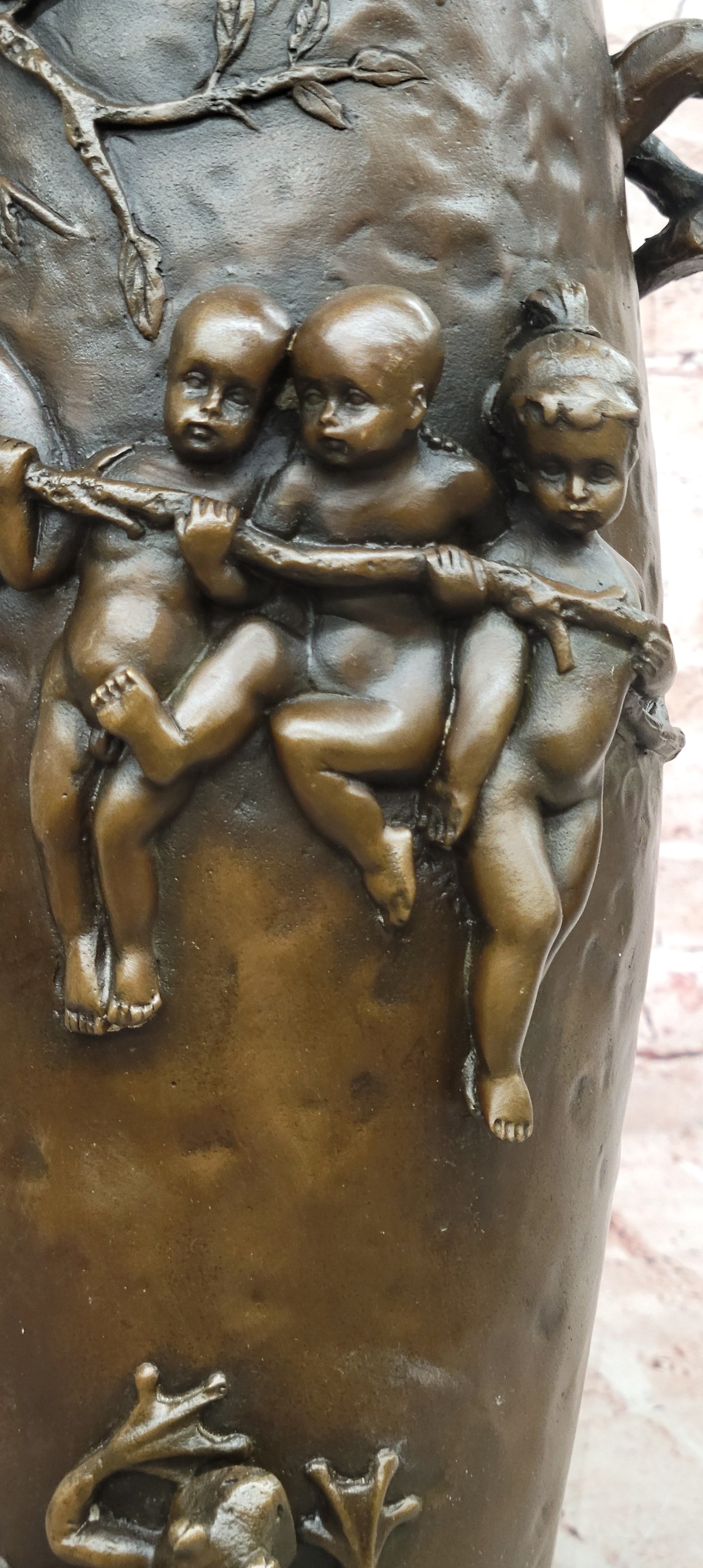 Handcrafted Detailed Museum Quality Baby Boy And Girls Frog Bronze Sculpture