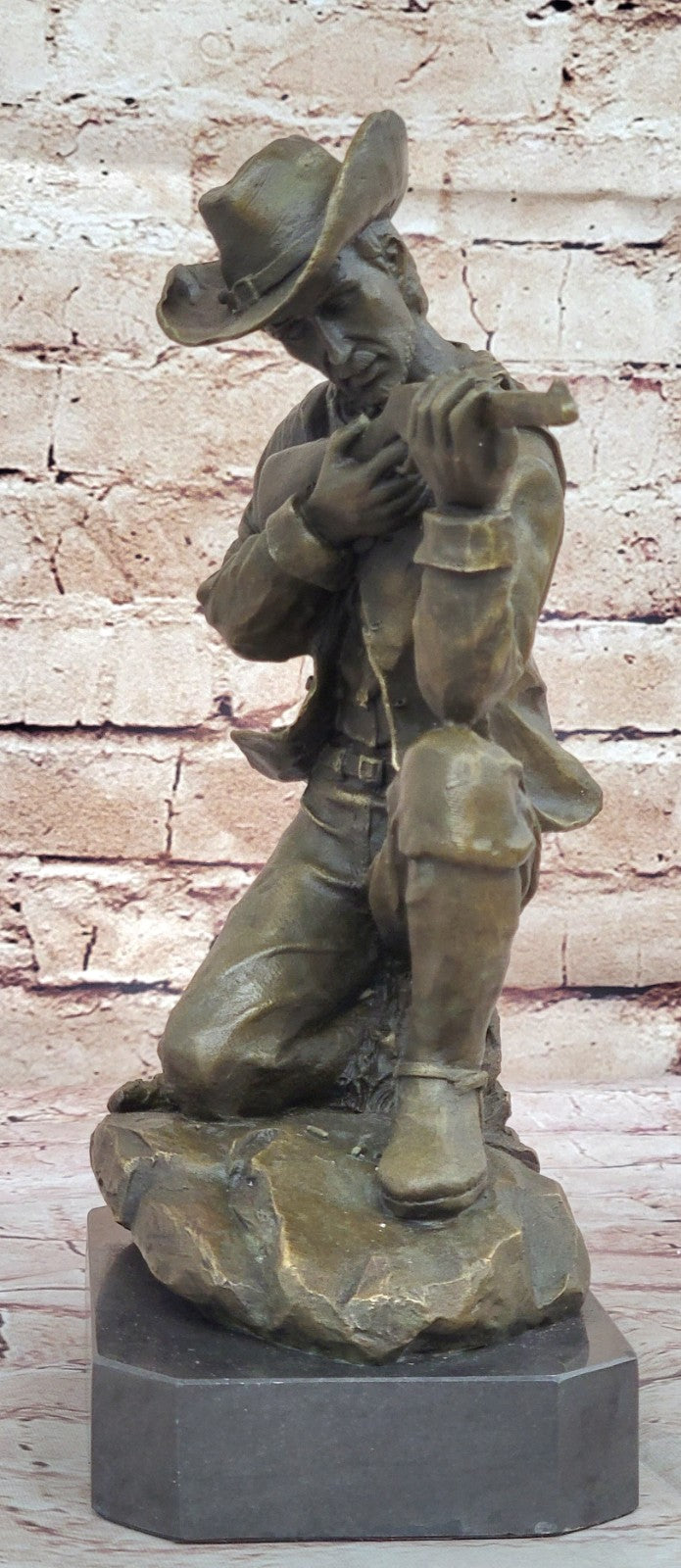 Handcrafted bronze sculpture SALE Rifle Bullet Gun W/ Cowboy Deco Art Western