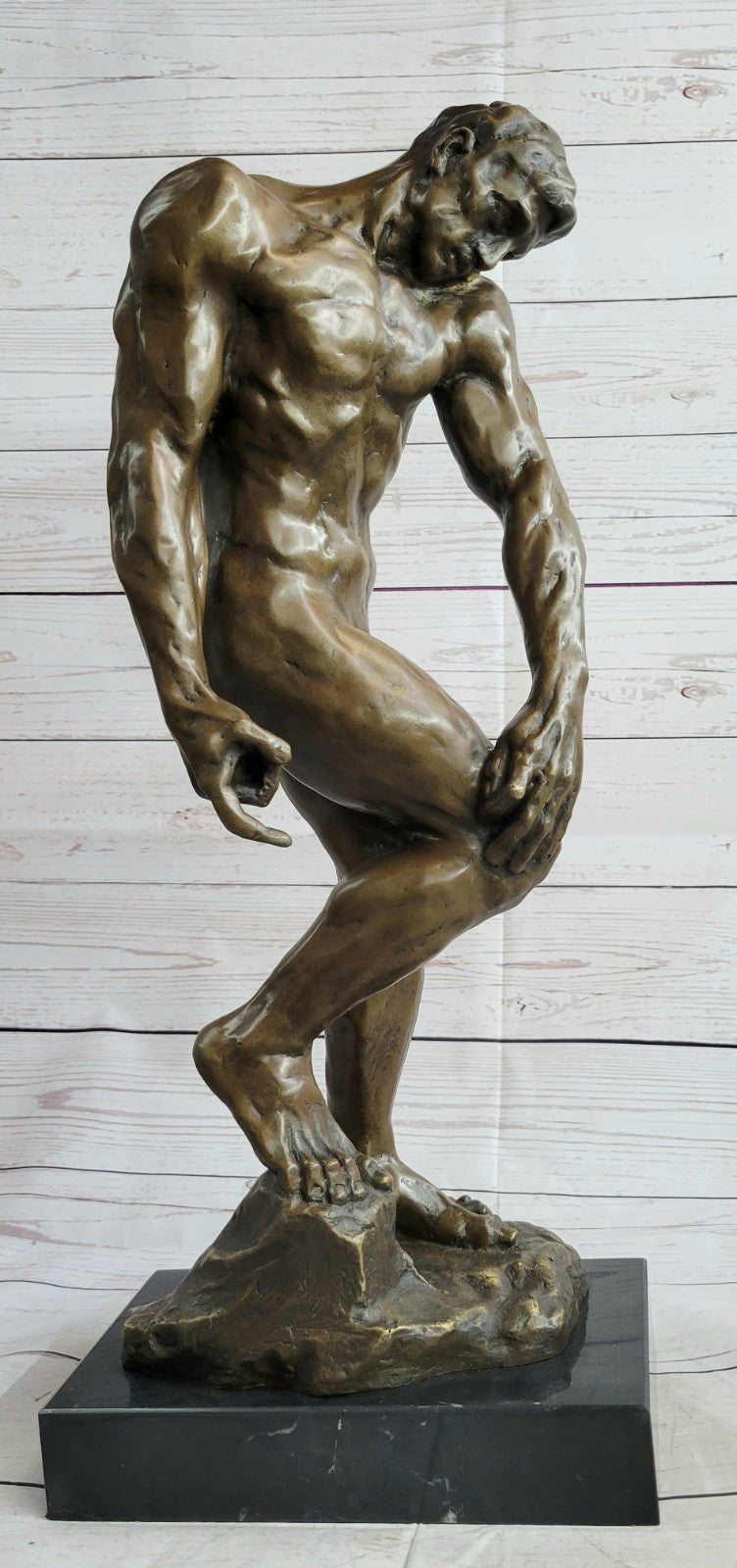 Fine Genuine Bronze Man Adam from Rodin Hand Made Lost Wax Method Nude Figurine