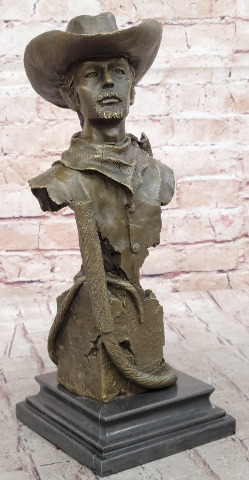 Western Gift Old West Cowboy with Whip Bronze Sculpture Marble Base Statue Figur