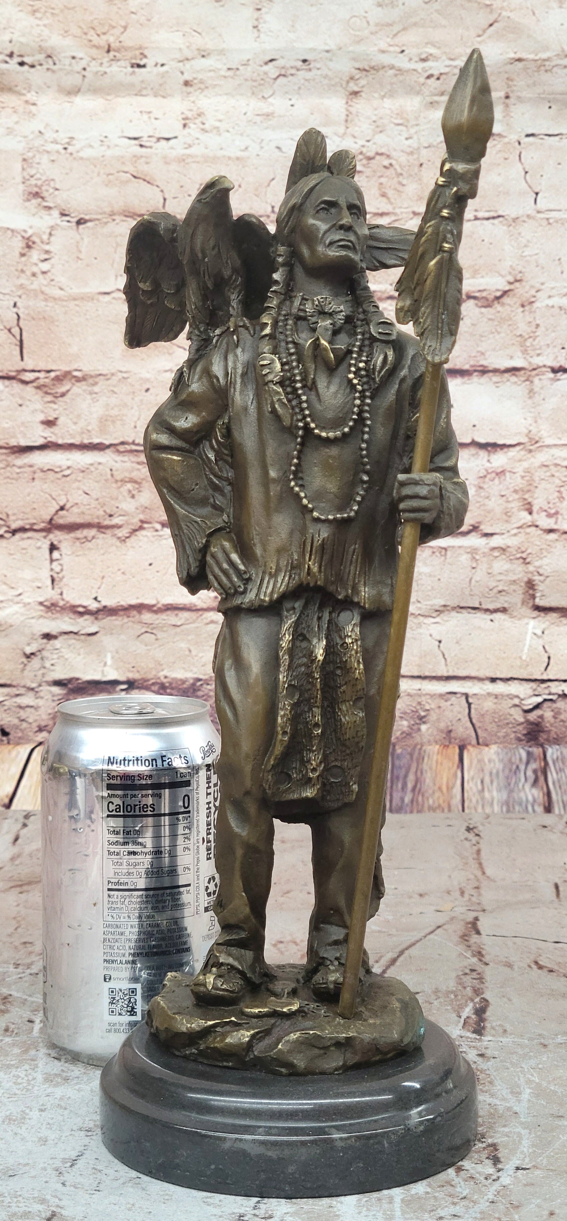 Miguel Lopez Eagle on my Shoulder Native American Indian Bronze Sculpture