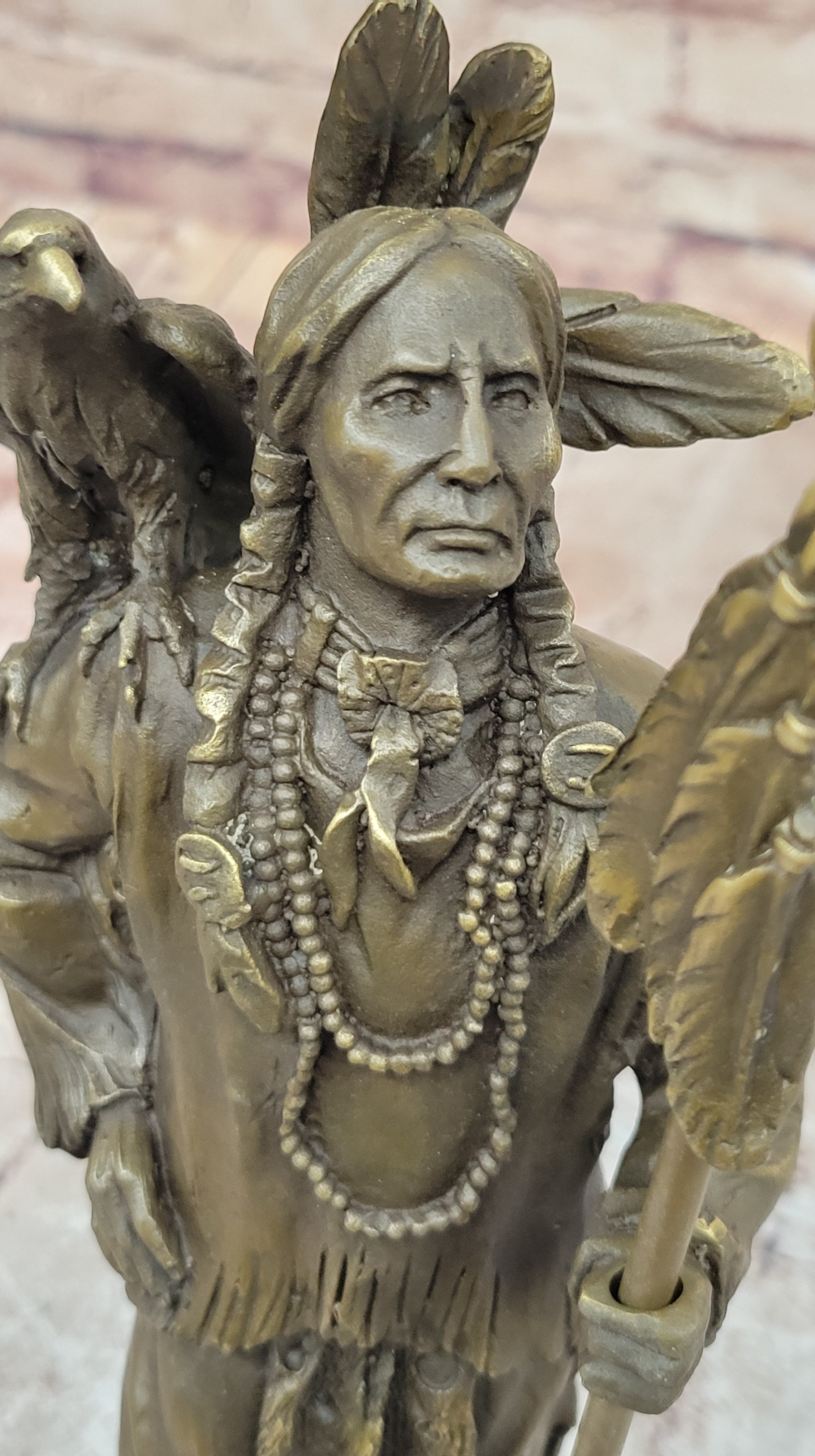 Miguel Lopez Eagle on my Shoulder Native American Indian Bronze Sculpture