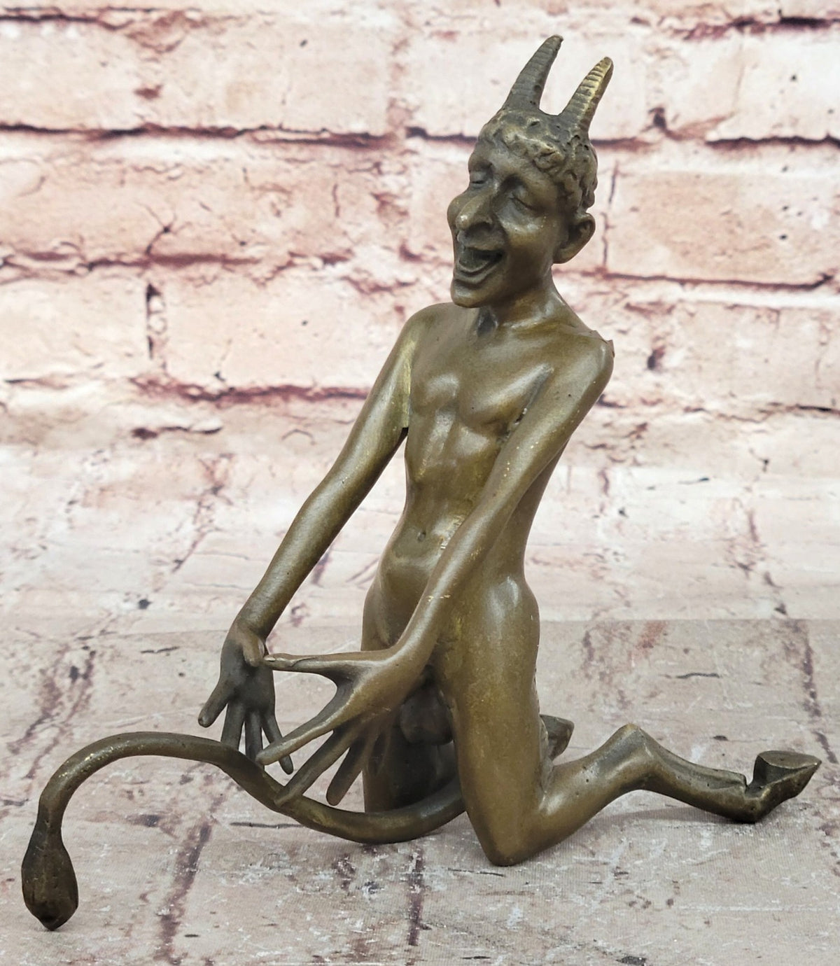 Vintage Art Nouveau Euro Bronze Devil Satan Demon Satyr Sculpture Hot Cast Decor
