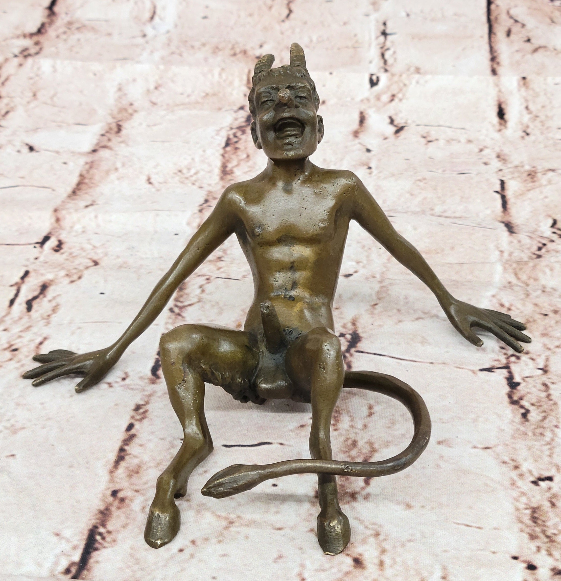 Nude Vienna Bronze Small DEVIL Satyr Faun Bermann Cold Painted Brass Austria