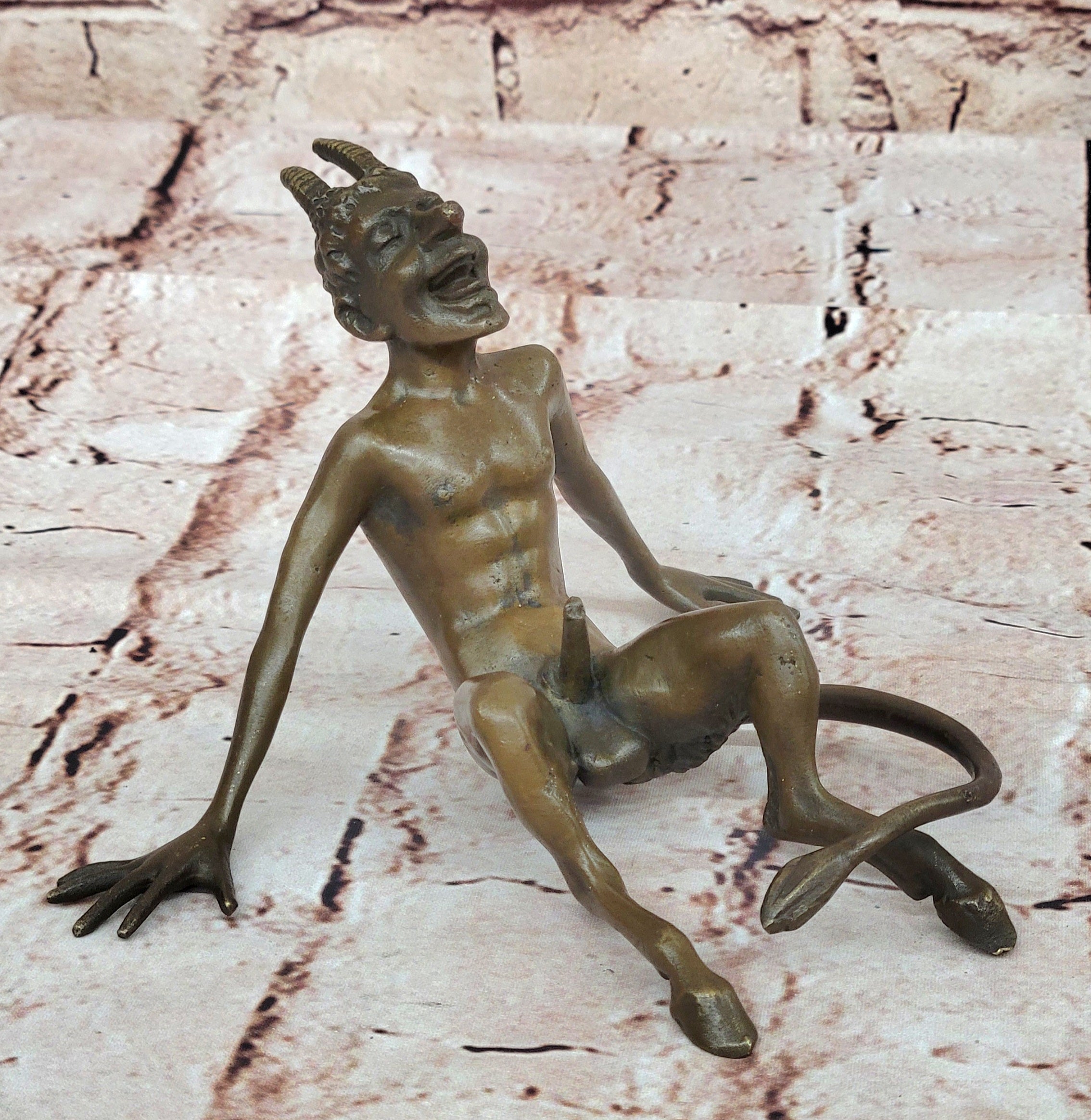 Nude Vienna Bronze Small DEVIL Satyr Faun Bermann Cold Painted Brass Austria