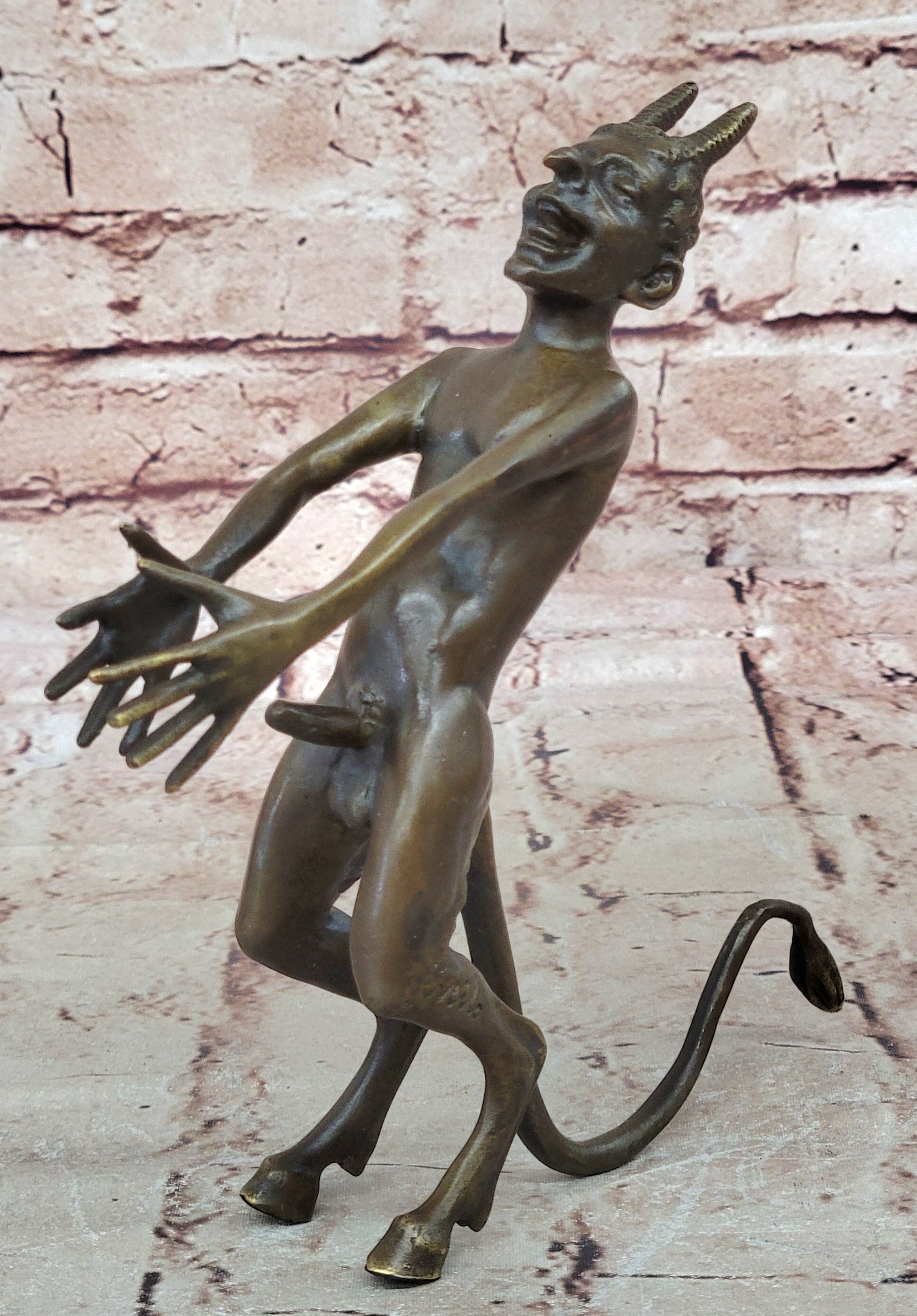 Excellent Quality Bronze Satyr Pan Faun Hand Made Erotic Sculpture Figurine Nude