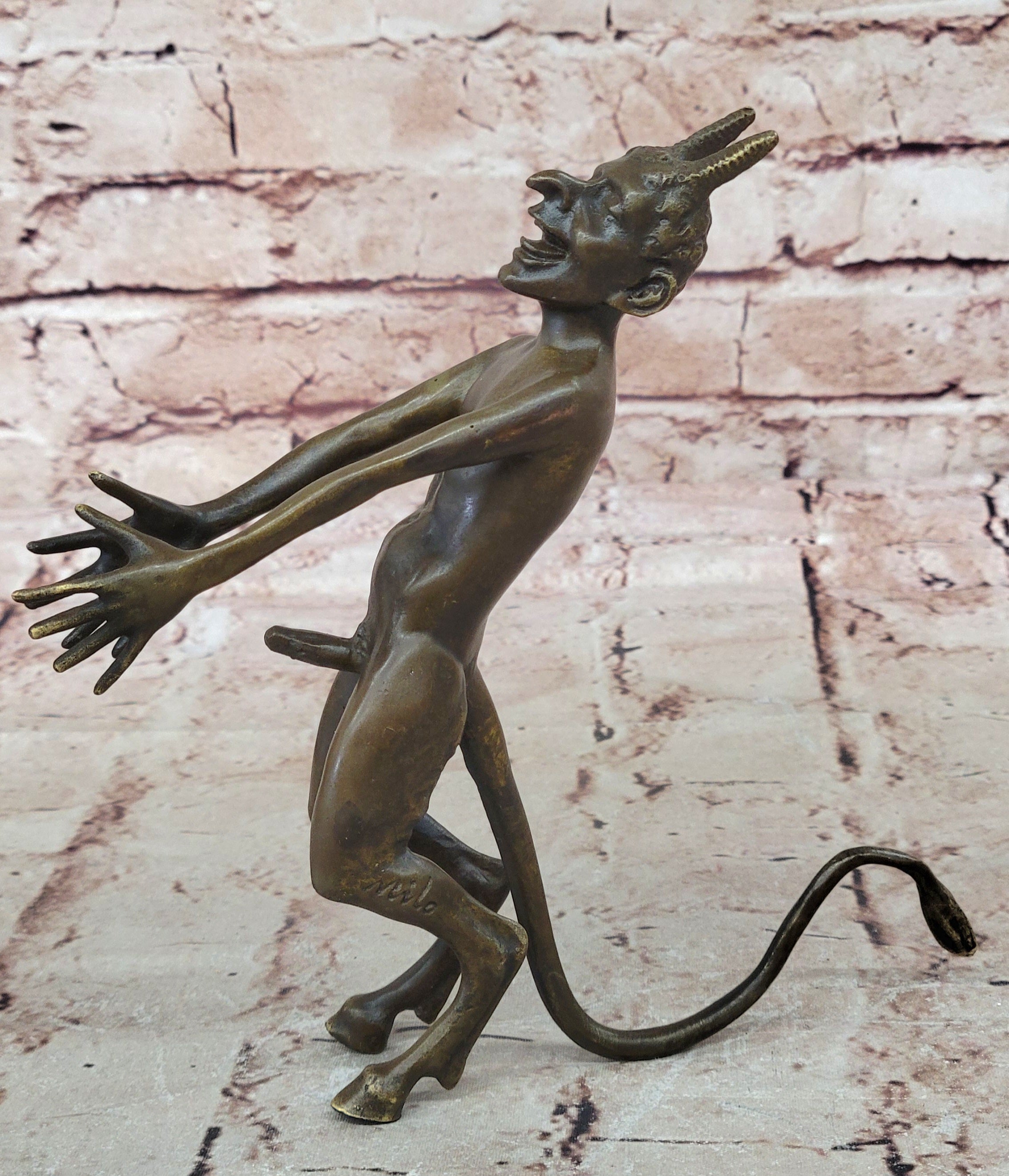 Excellent Quality Bronze Satyr Pan Faun Hand Made Erotic Sculpture Figurine Nude