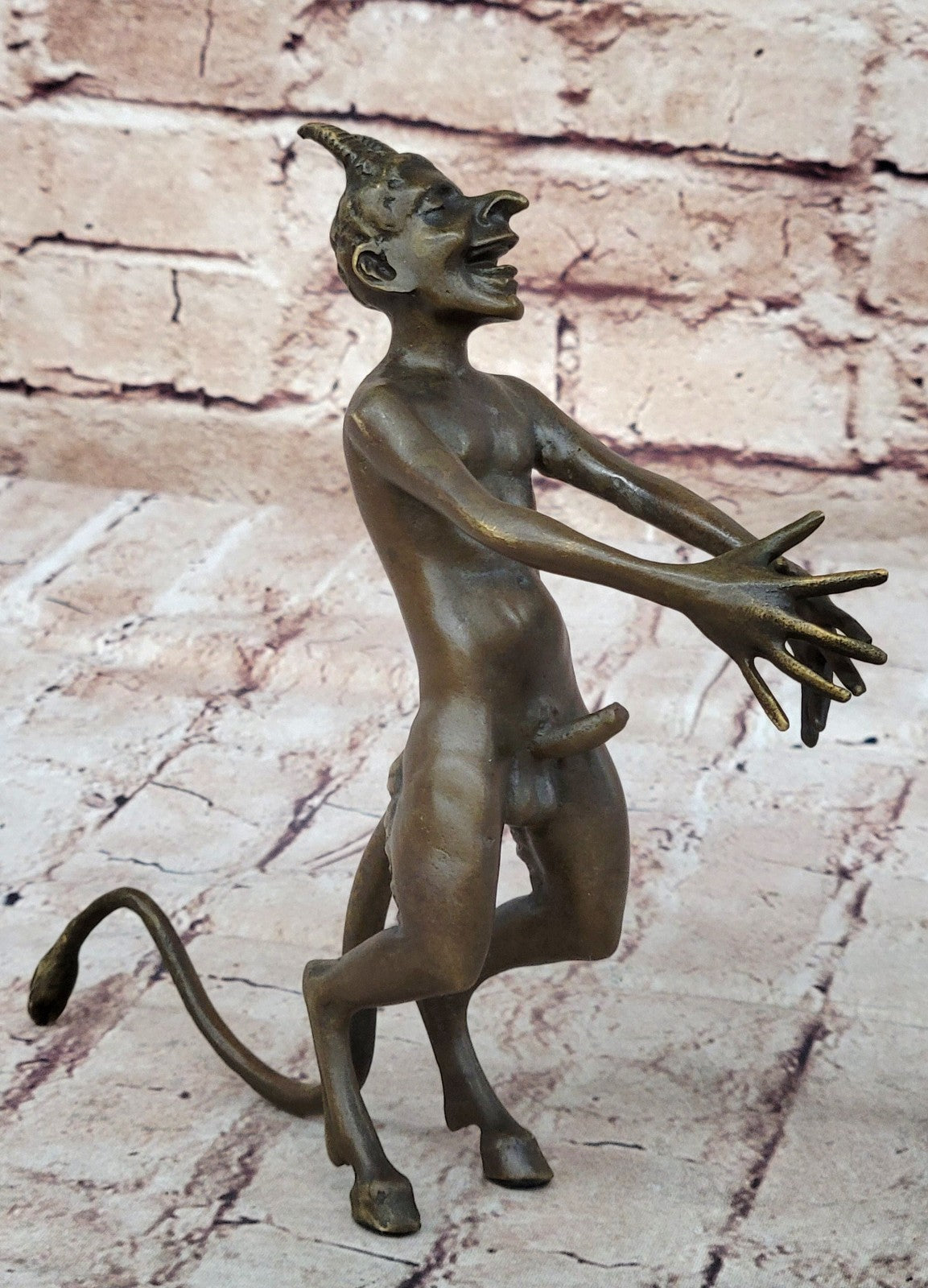 Excellent Quality Bronze Satyr Pan Faun Hand Made Erotic Sculpture Figurine Nude