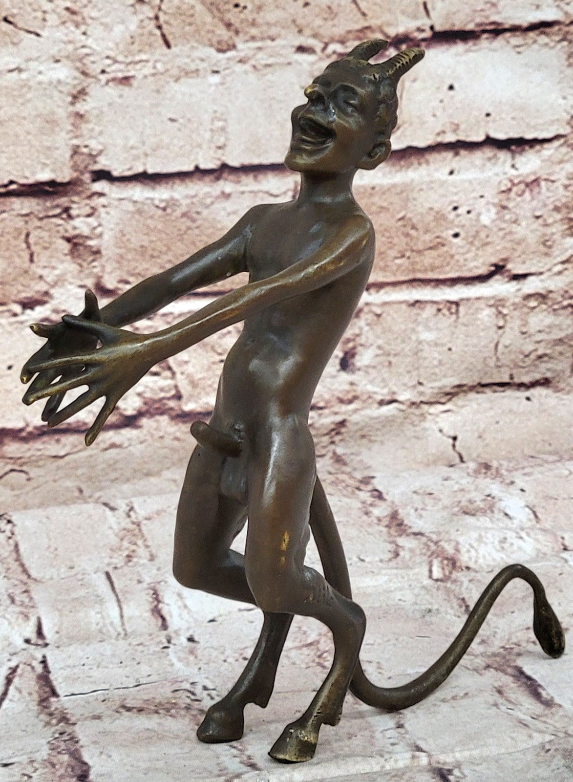 Excellent Quality Bronze Satyr Pan Faun Hand Made Erotic Sculpture Figurine Nude