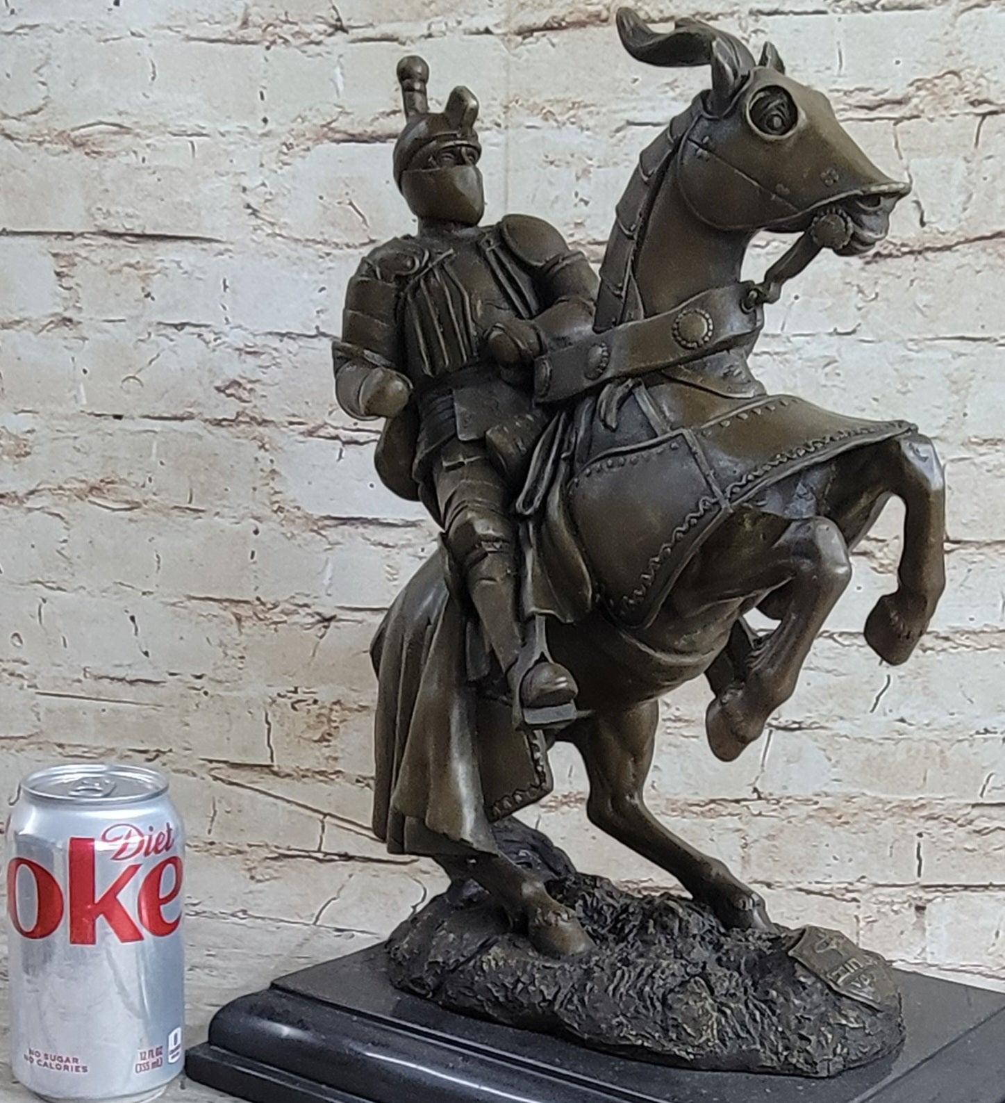 Medieval Armored Knight & Horse With Jousting Lance Statue Figure lost wax