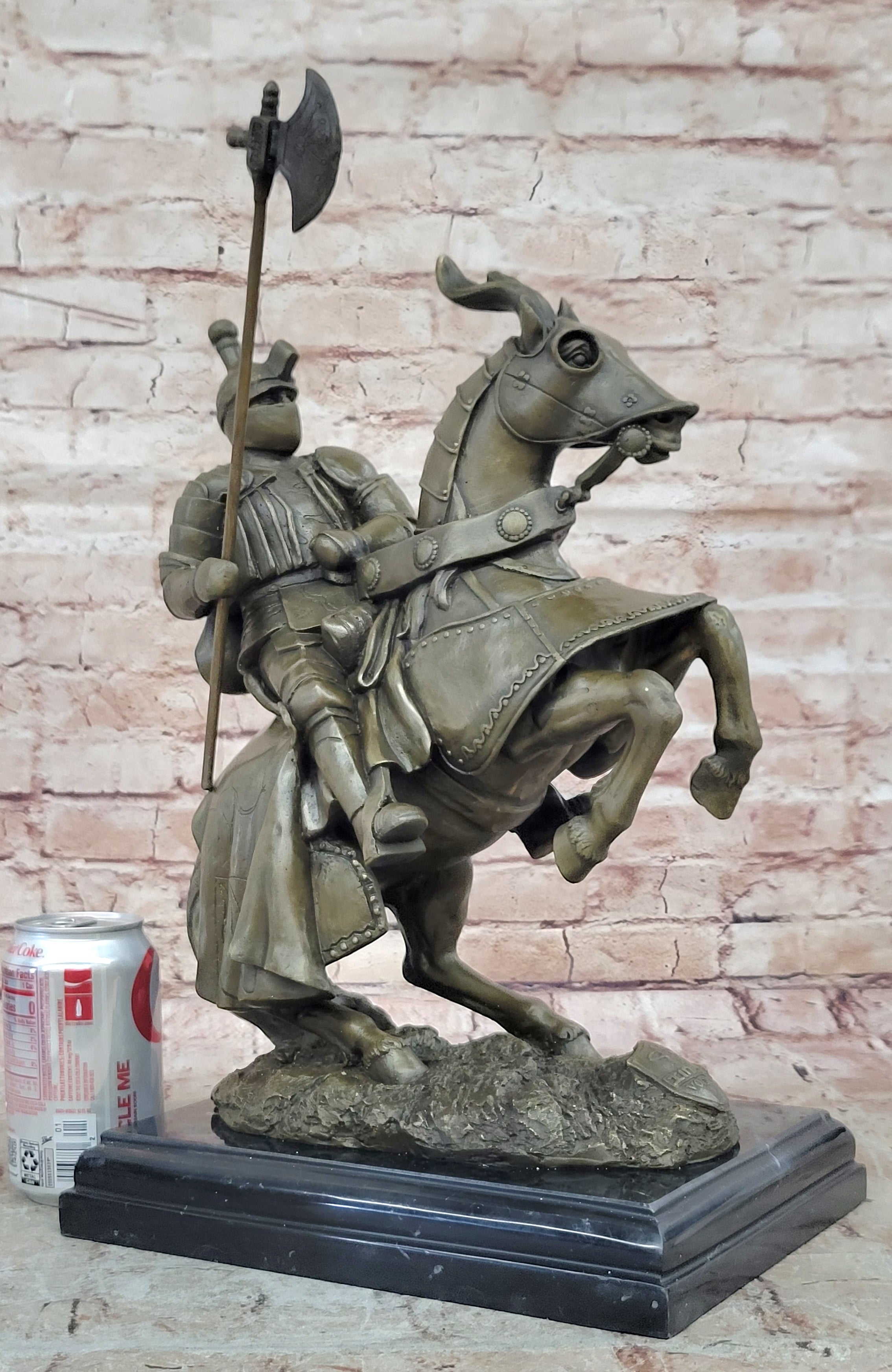 Medieval Armored Knight & Horse With Jousting Lance Statue Figure lost wax