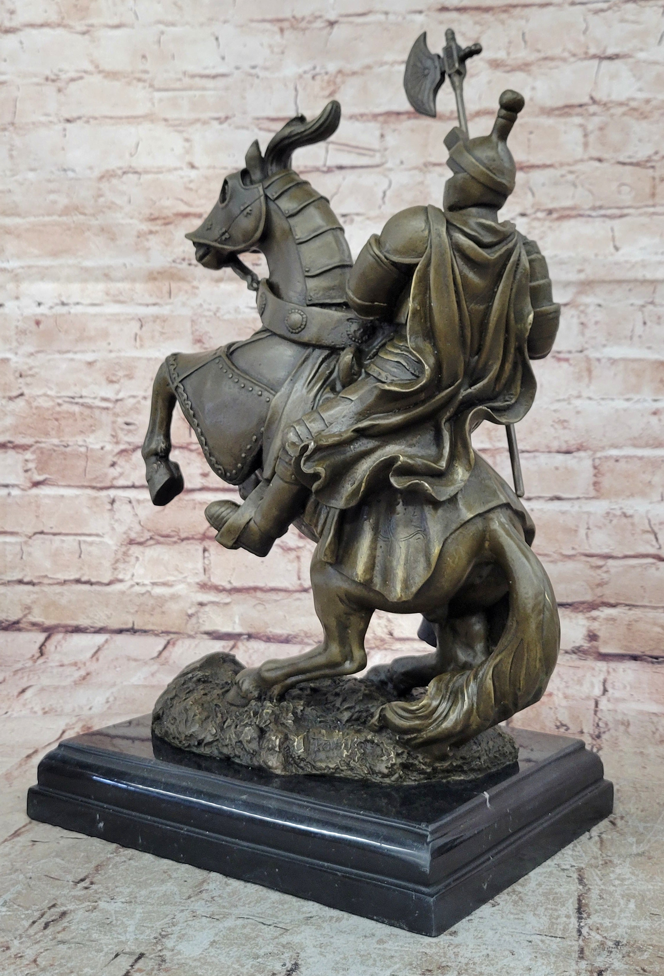 Medieval Armored Knight & Horse With Jousting Lance Statue Figure lost wax