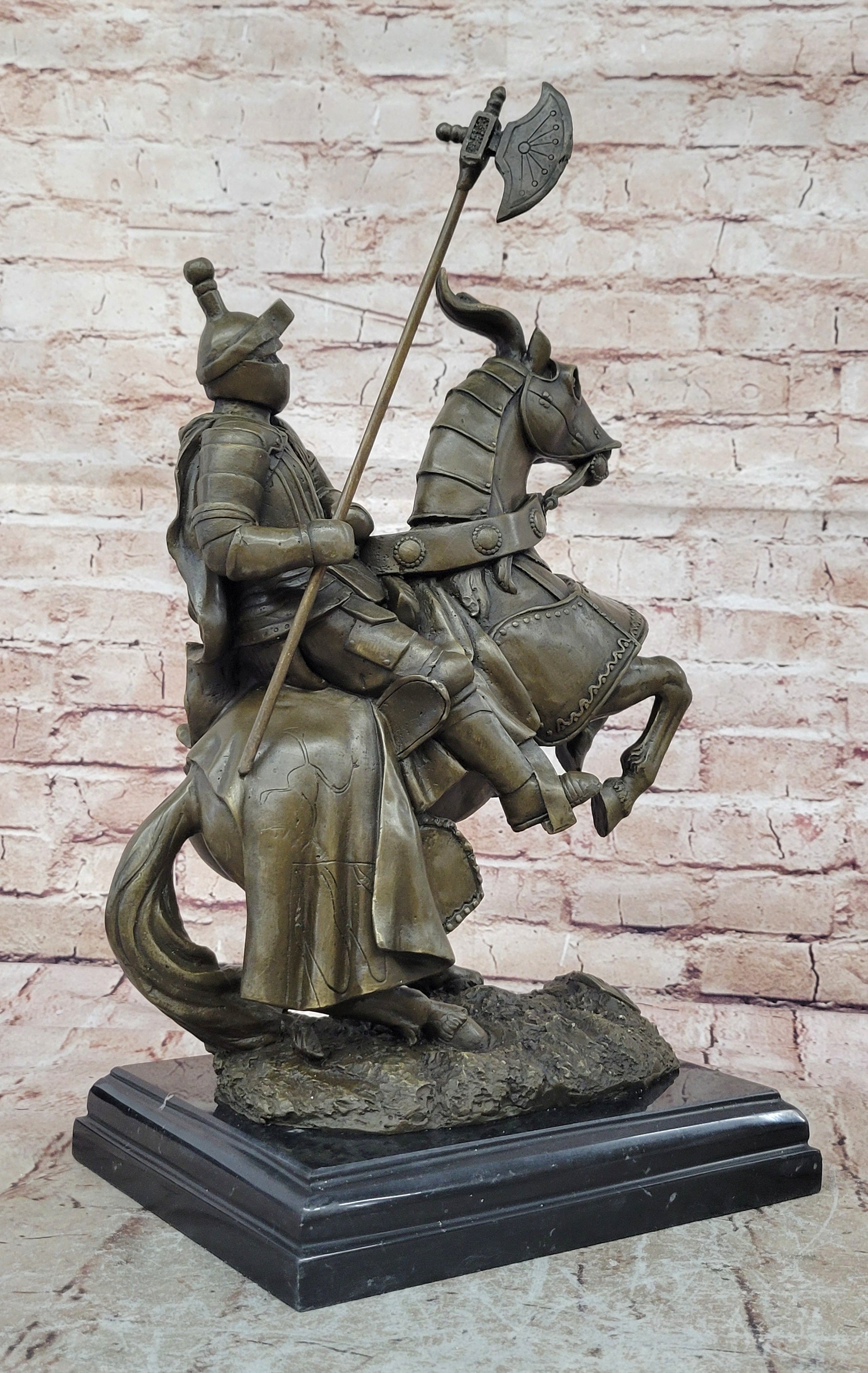 Medieval Armored Knight & Horse With Jousting Lance Statue Figure lost wax