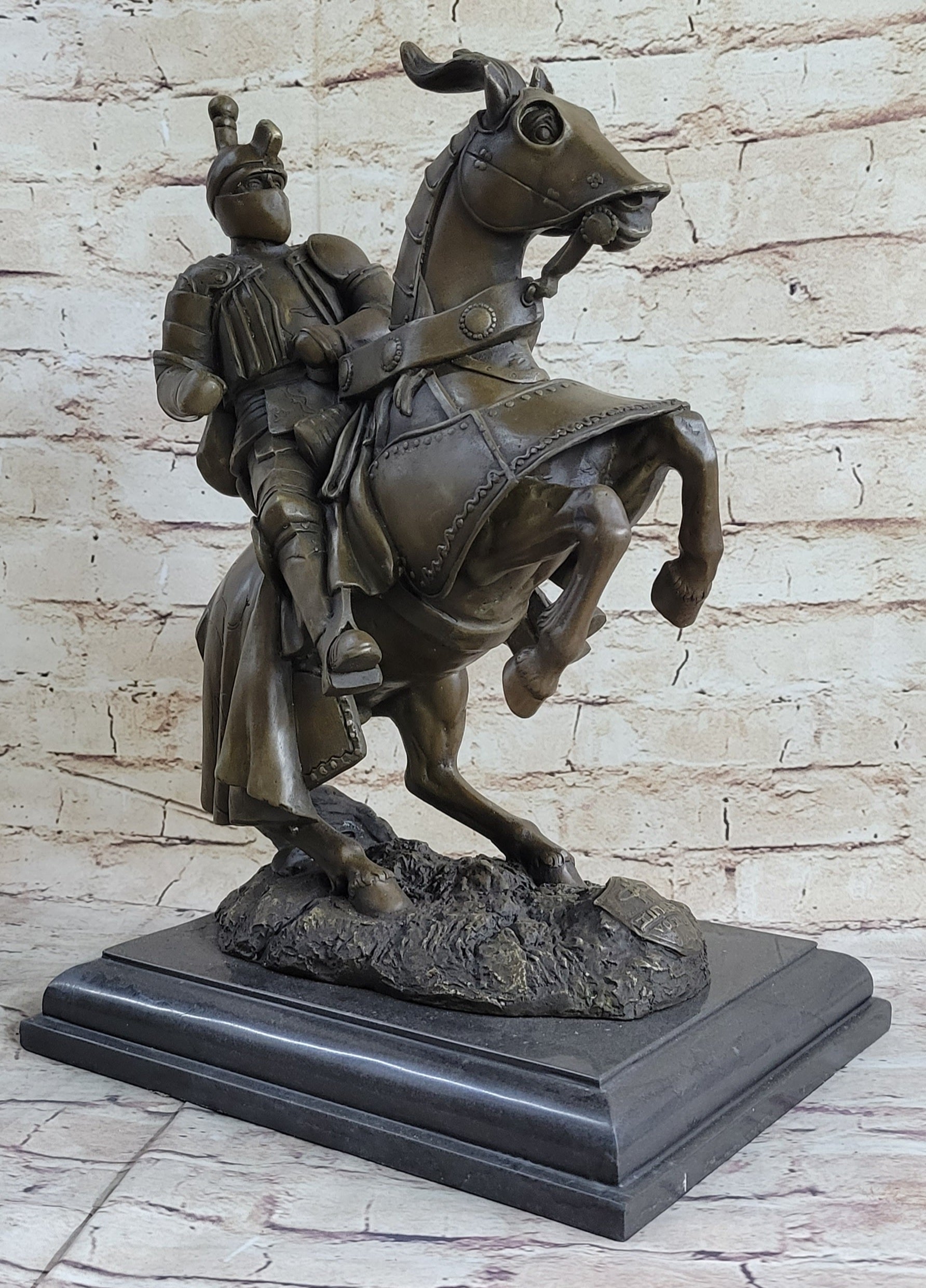 Medieval Armored Knight & Horse With Jousting Lance Statue Figure lost wax