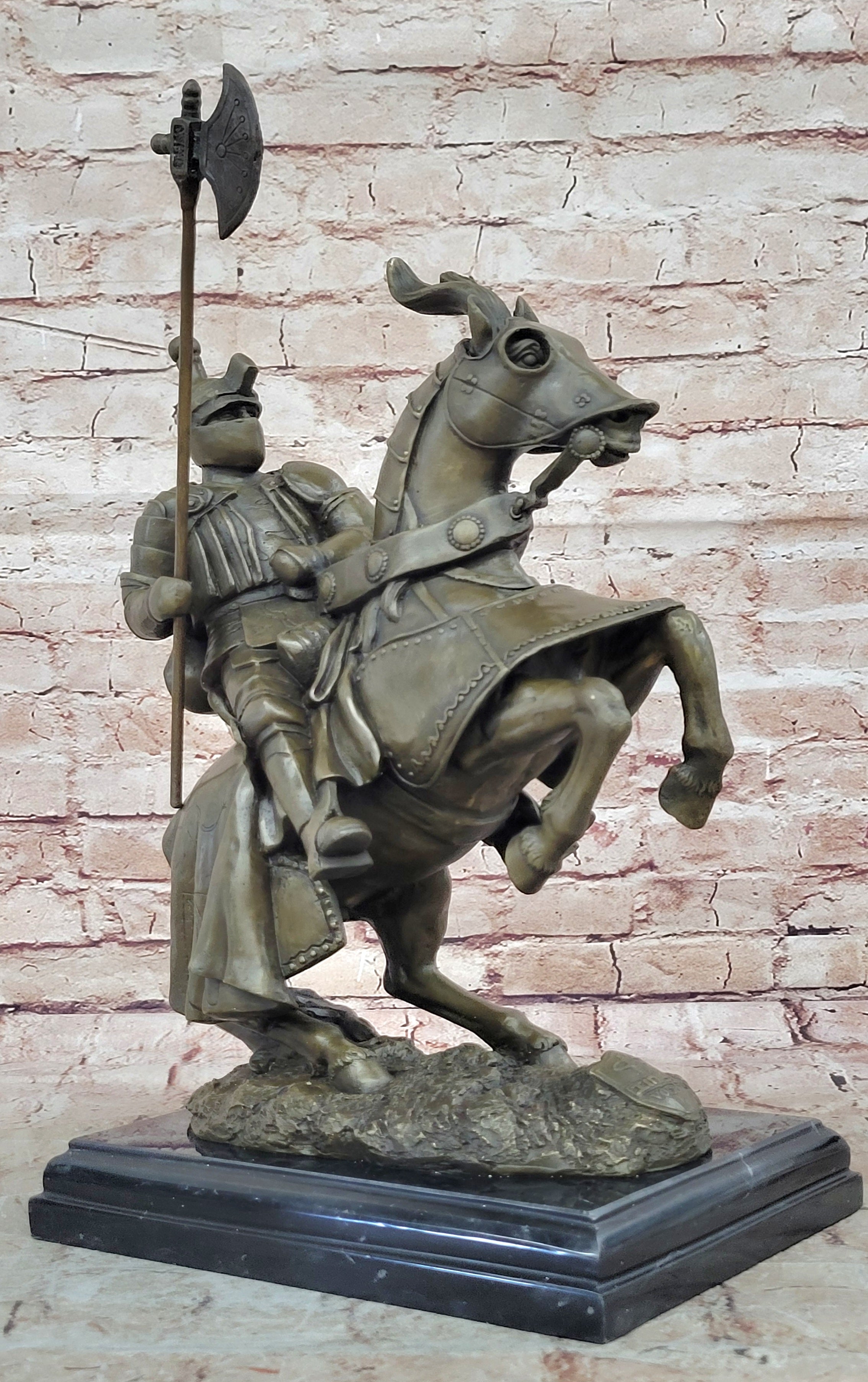 Medieval Armored Knight & Horse With Jousting Lance Statue Figure lost wax