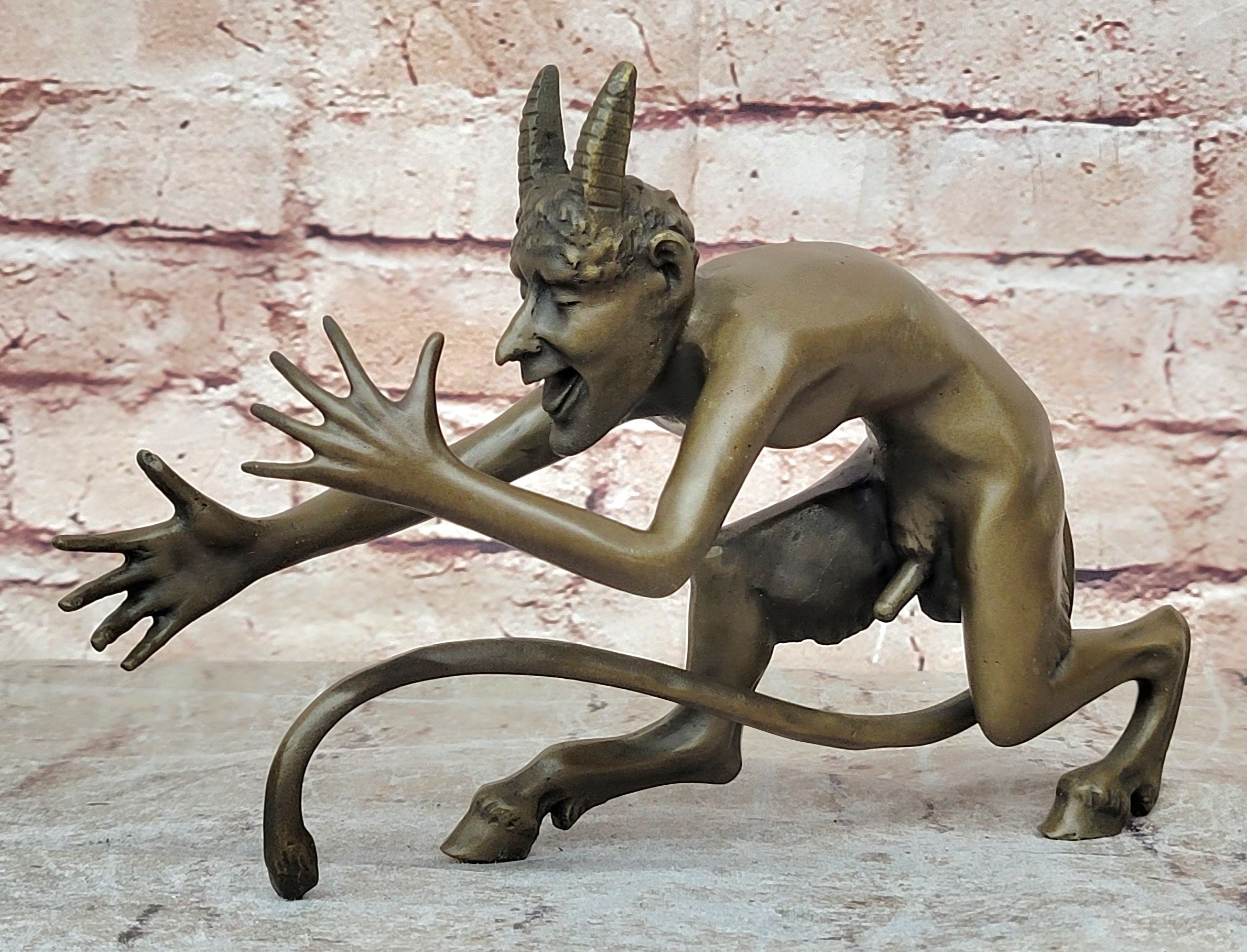 Male Satyr Vienna Figurine Handcrafted Bronze Art Sculpture Statue Figure Art
