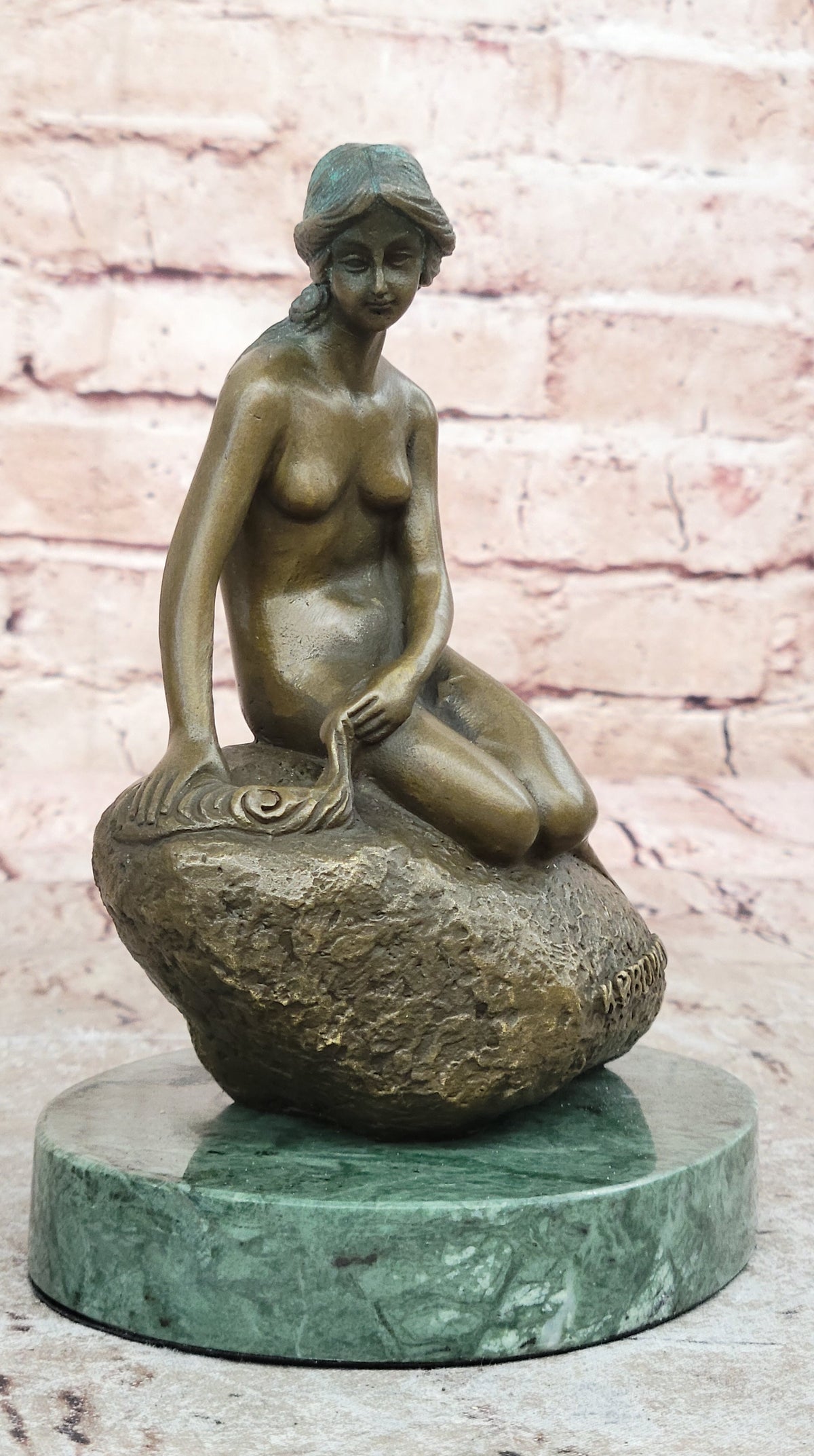 Beautiful Signed Art Nouveau Gilt Bronze Sculpture Figure Statue Naked Nude Girl