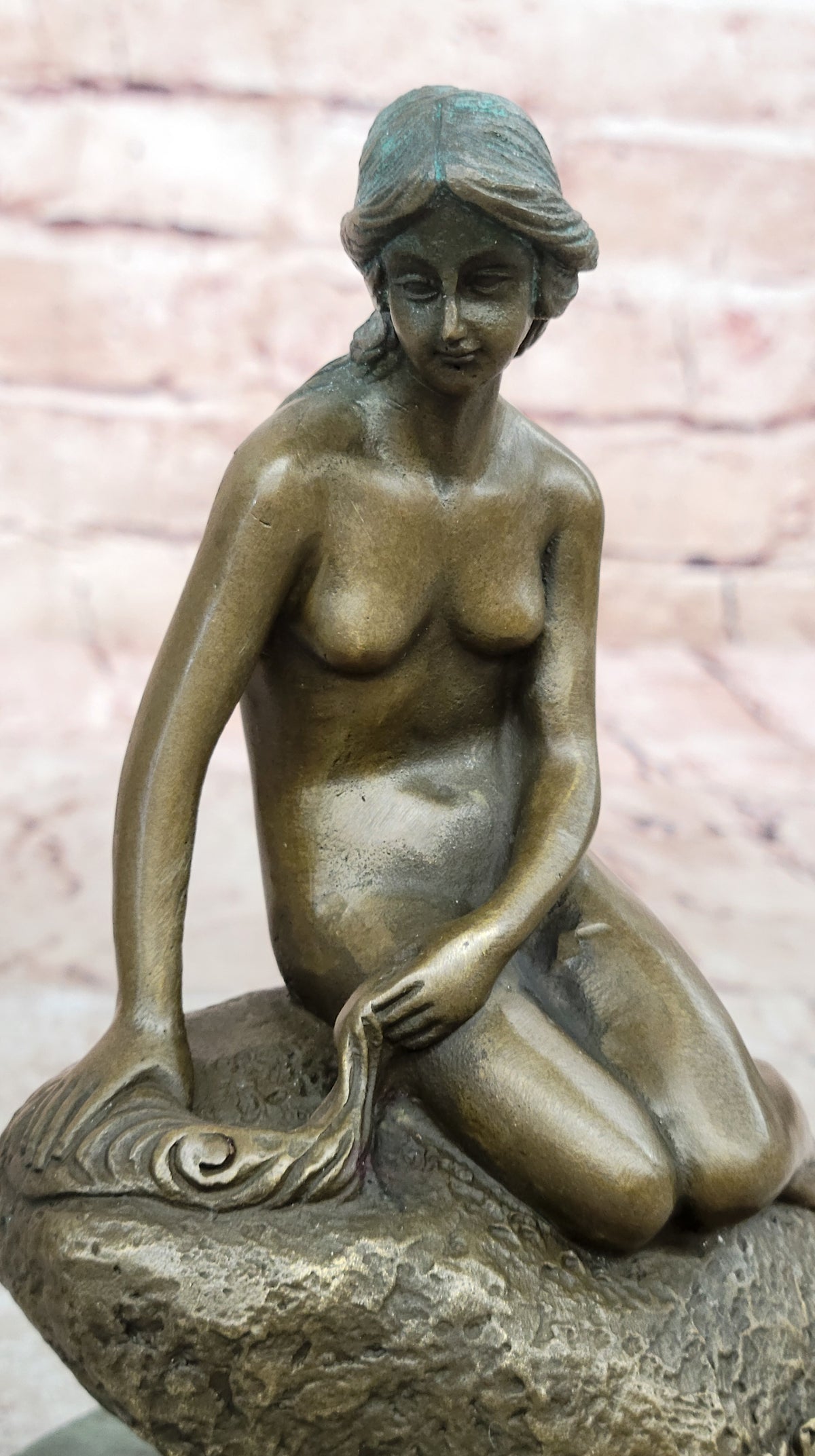 Beautiful Signed Art Nouveau Gilt Bronze Sculpture Figure Statue Naked Nude Girl
