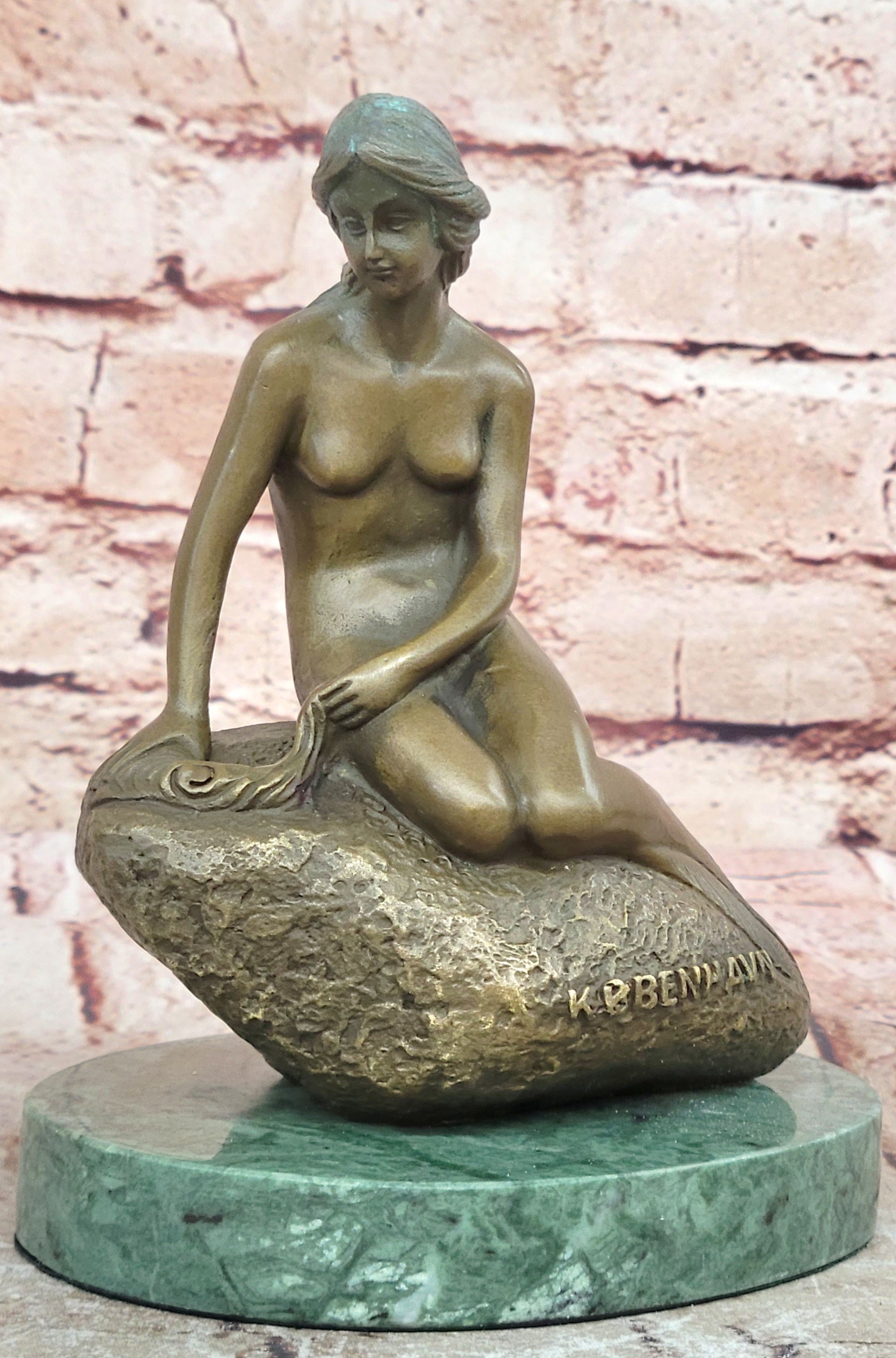 Beautiful Signed Art Nouveau Gilt Bronze Sculpture Figure Statue Naked Nude Girl
