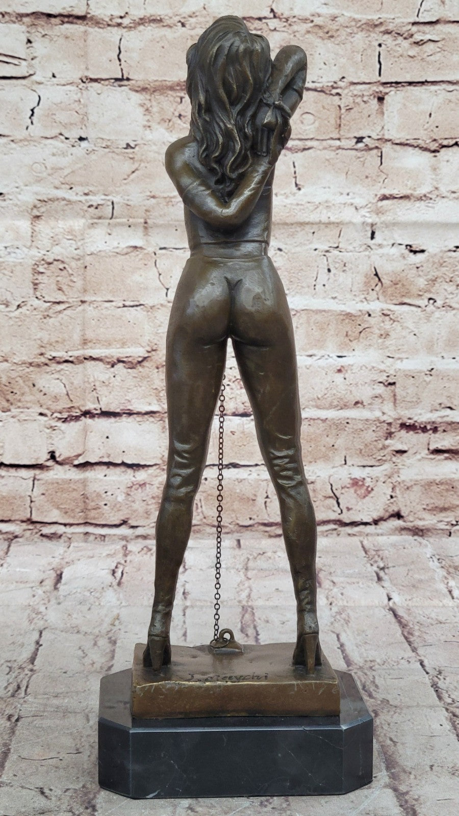 Erotic Girl Chastity- Erotic Sex Bronze - signed J.Mavchi Sculpture Marble Base Gift