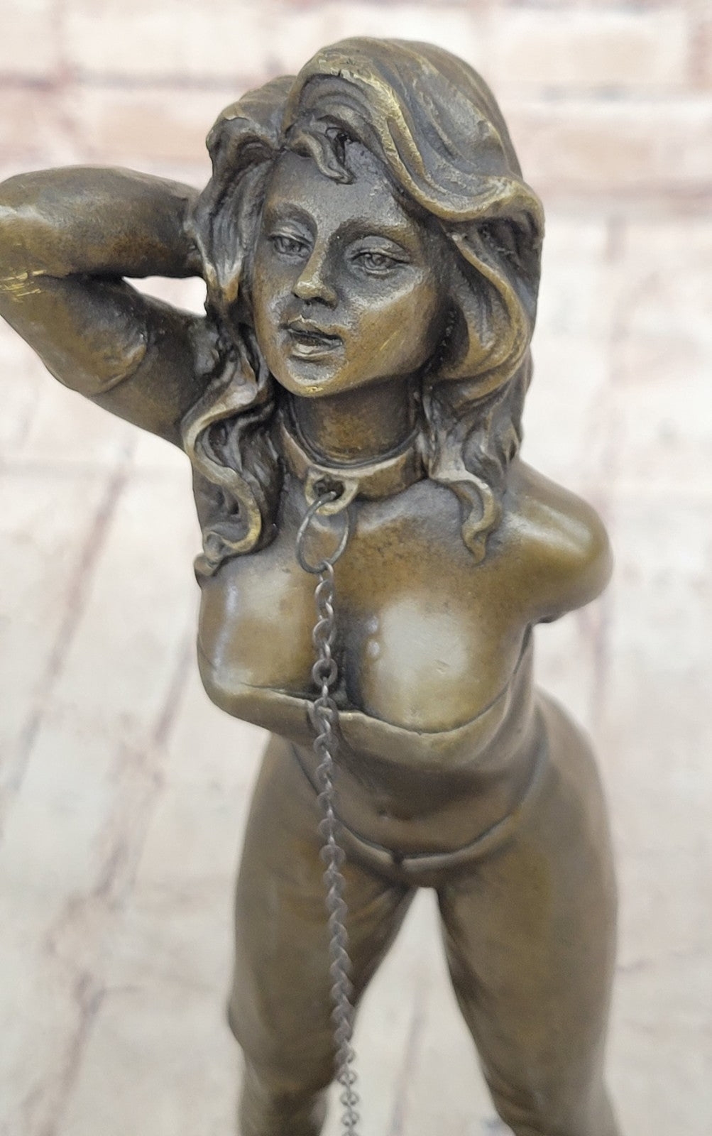 Erotic Girl Chastity- Erotic Sex Bronze - signed J.Mavchi Sculpture Marble Base Gift