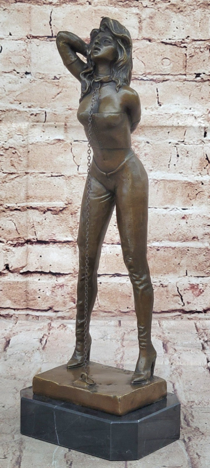 Erotic Girl Chastity- Erotic Sex Bronze - signed J.Mavchi Sculpture Marble Base Gift