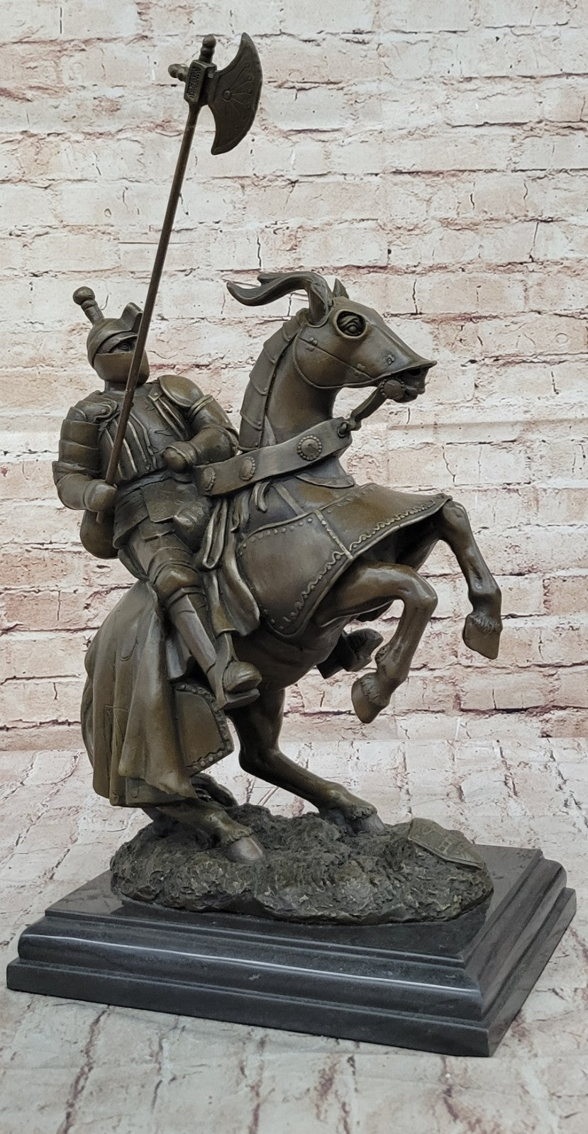 Medieval Armored Knight & Horse With Jousting Lance Statue Figure lost wax