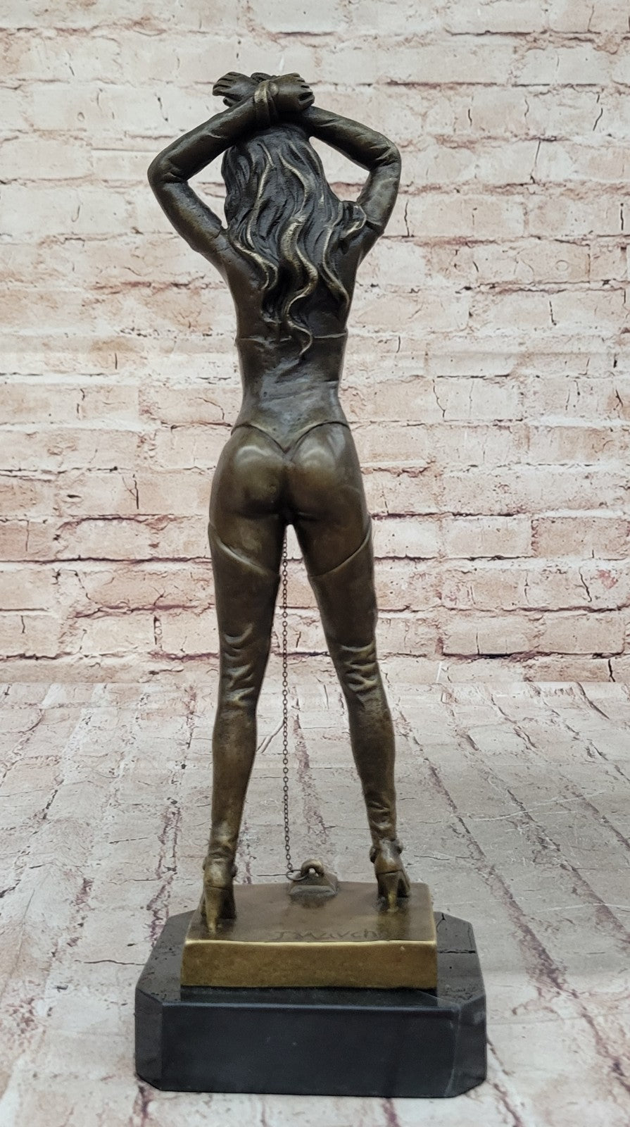 Art Deco Nude Bondage Girl Bronze Masterpiece by Preiss Marble Base Figurine