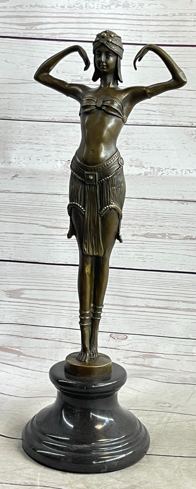 Art Deco Classic Semi Nude Dancer by Romanian Artist Chiparus Bronze Sculpture