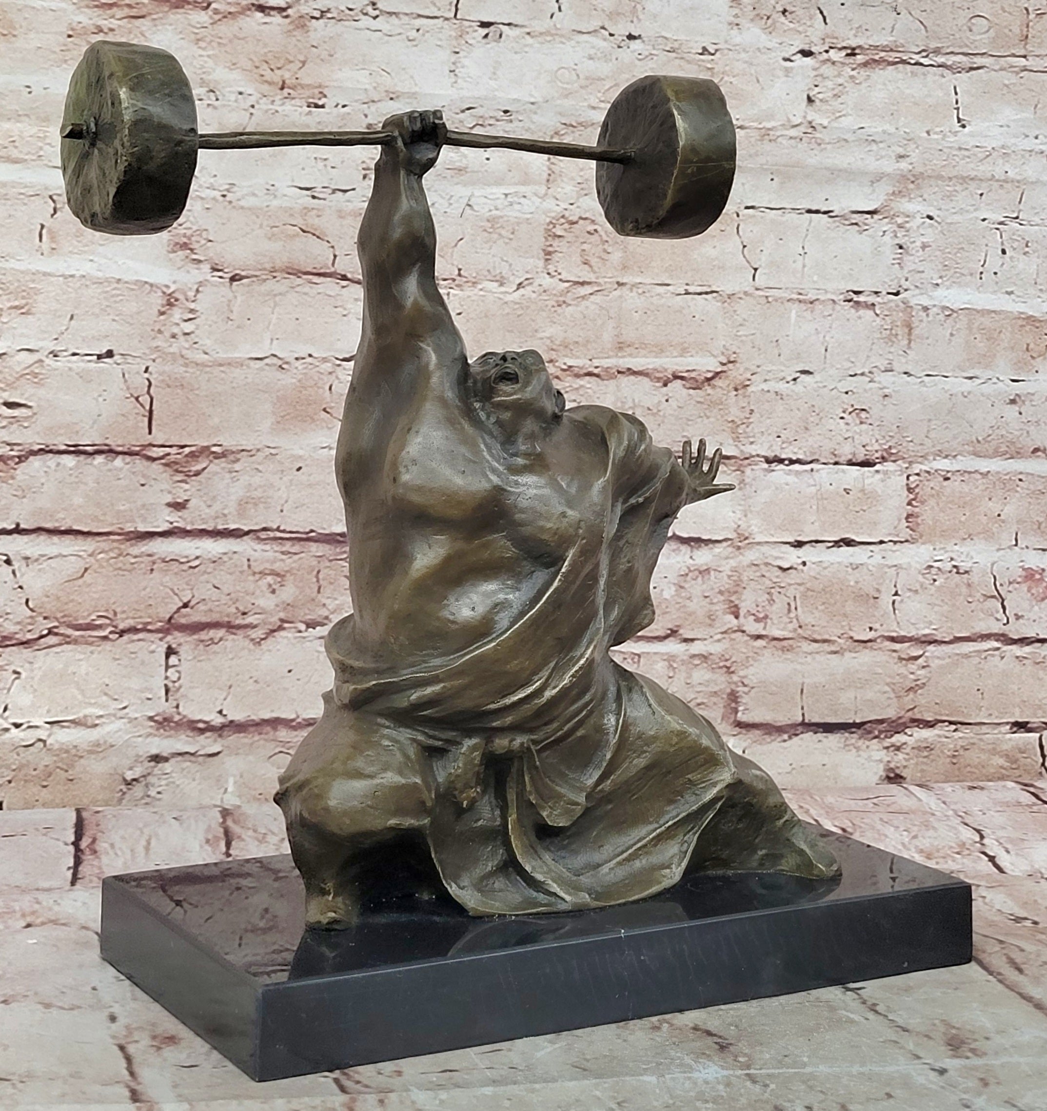 Collector Edition Bronze Weightlifting Man Statue Sport Sculpture Gym Decor