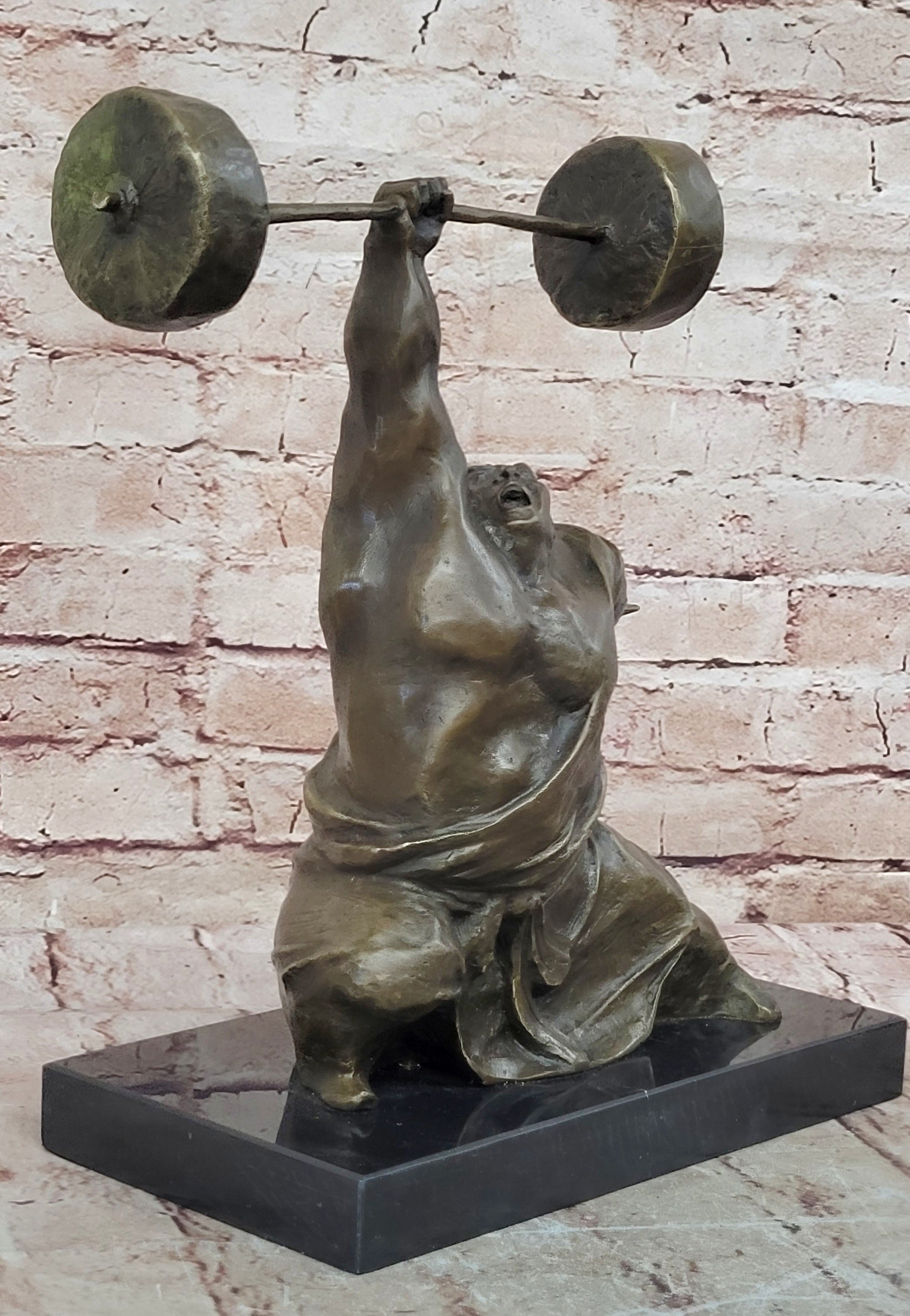Collector Edition Bronze Weightlifting Man Statue Sport Sculpture Gym Decor