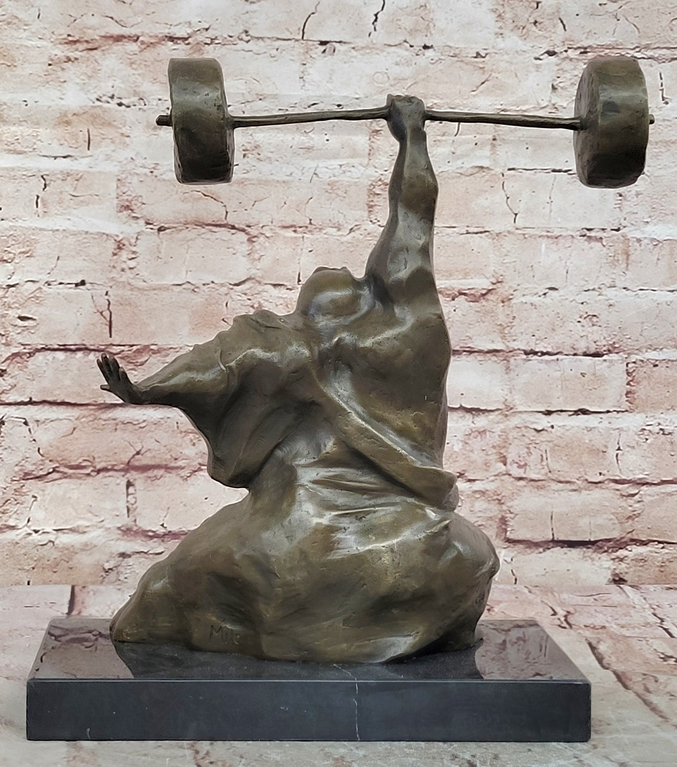 Collector Edition Bronze Weightlifting Man Statue Sport Sculpture Gym Decor