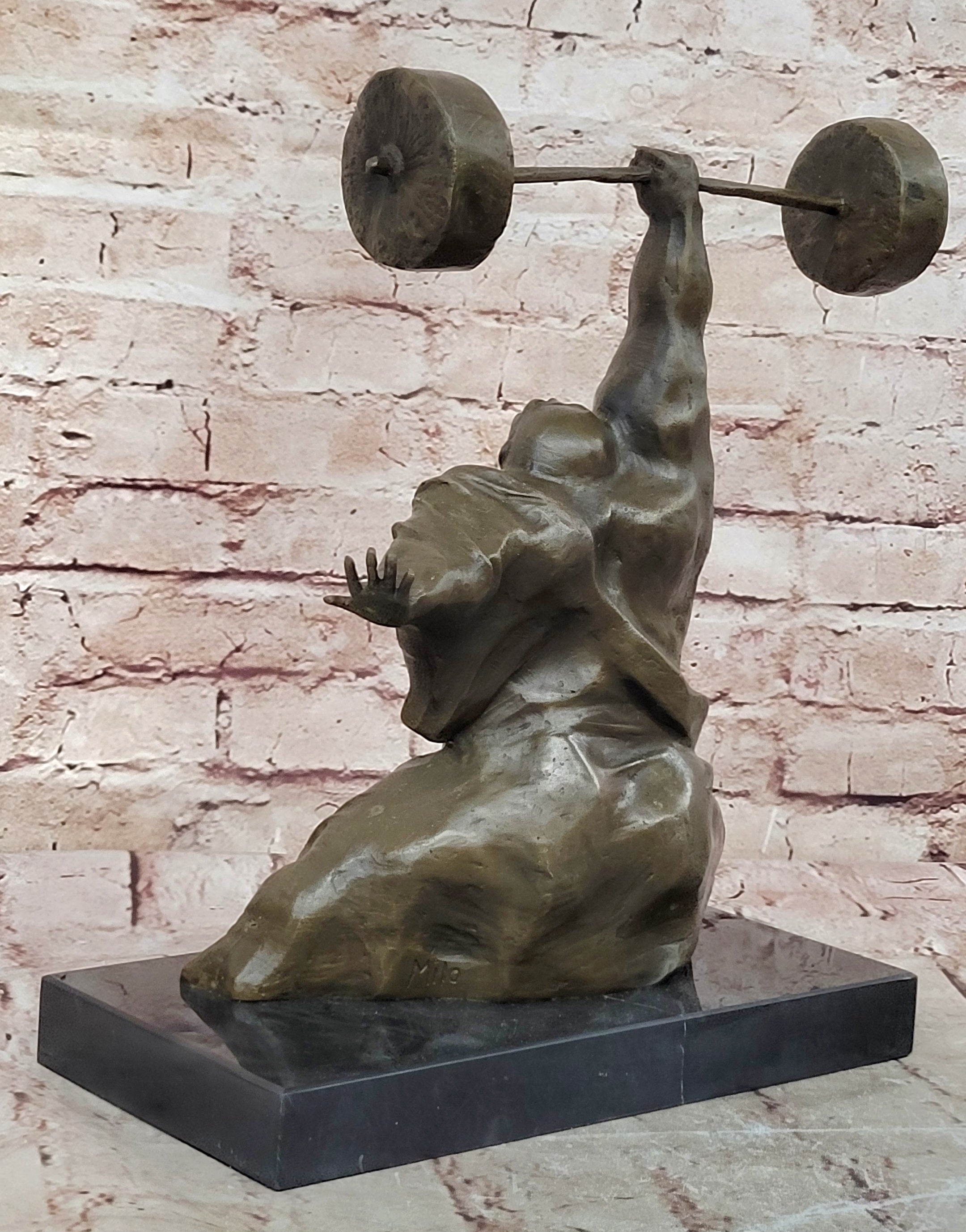 Collector Edition Bronze Weightlifting Man Statue Sport Sculpture Gym Decor