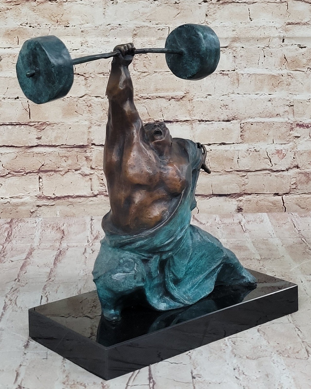 Handcrafted Detailed Weightlifters by French Artisan Milo Bronze Sculpture Decor
