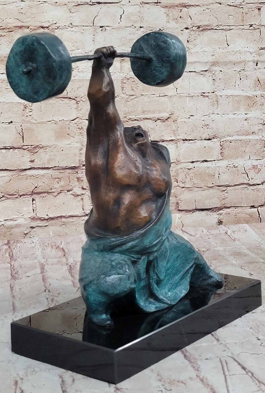 Handcrafted Detailed Weightlifters by French Artisan Milo Bronze Sculpture Decor