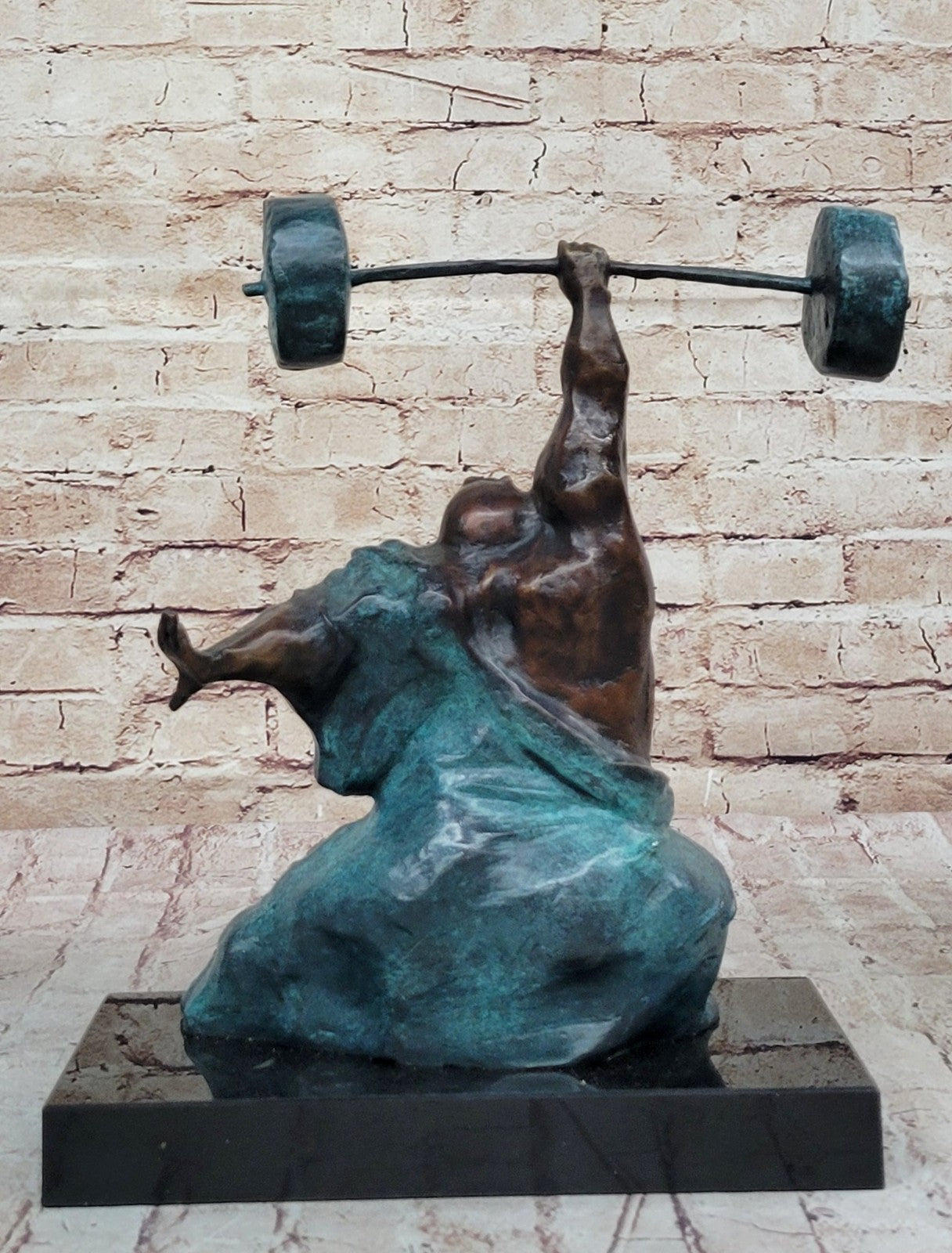 Handcrafted Detailed Weightlifters by French Artisan Milo Bronze Sculpture Decor