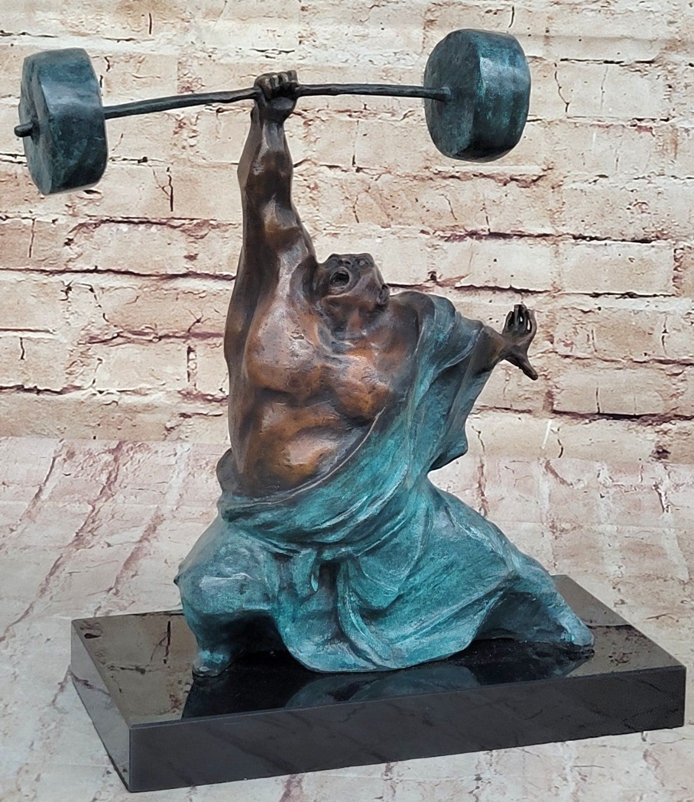 Handcrafted Detailed Weightlifters by French Artisan Milo Bronze Sculpture Decor