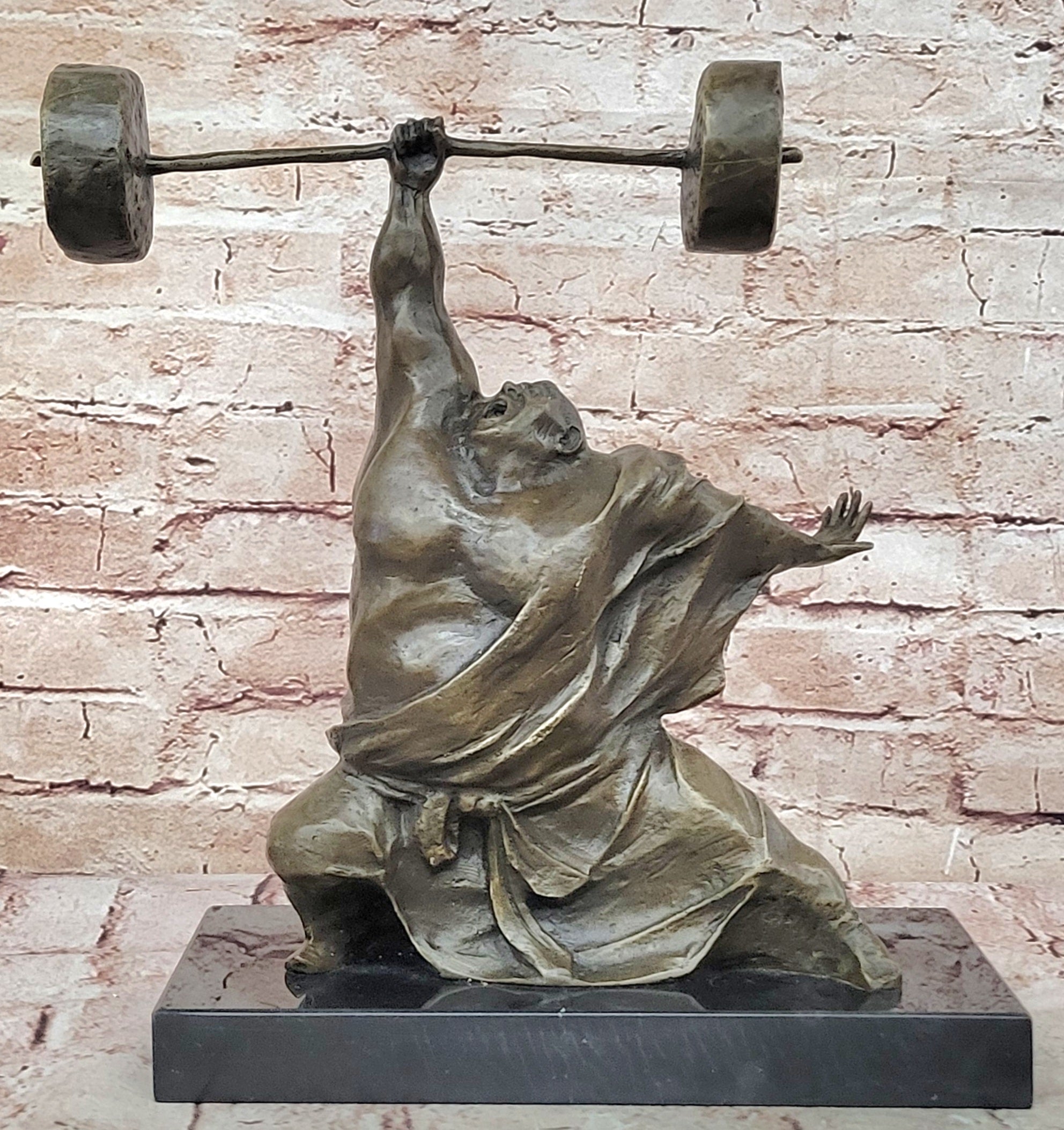 Collector Edition Bronze Weightlifting Man Statue Sport Sculpture Gym Decor