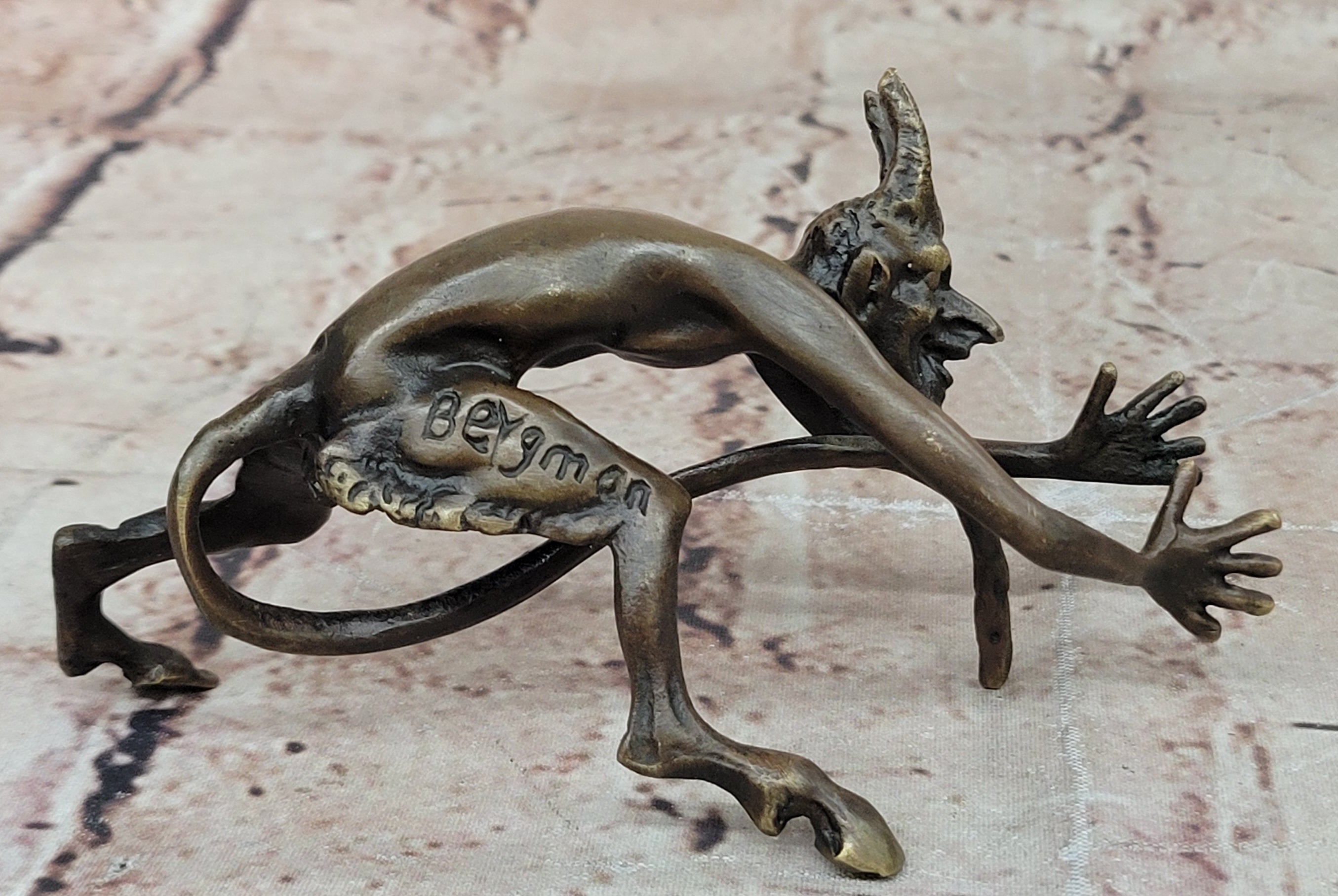 SIGNED BRONZE STATUE NUDE SATYR EROTIC FAUN DETAILED SCULPTURE HOT CAST